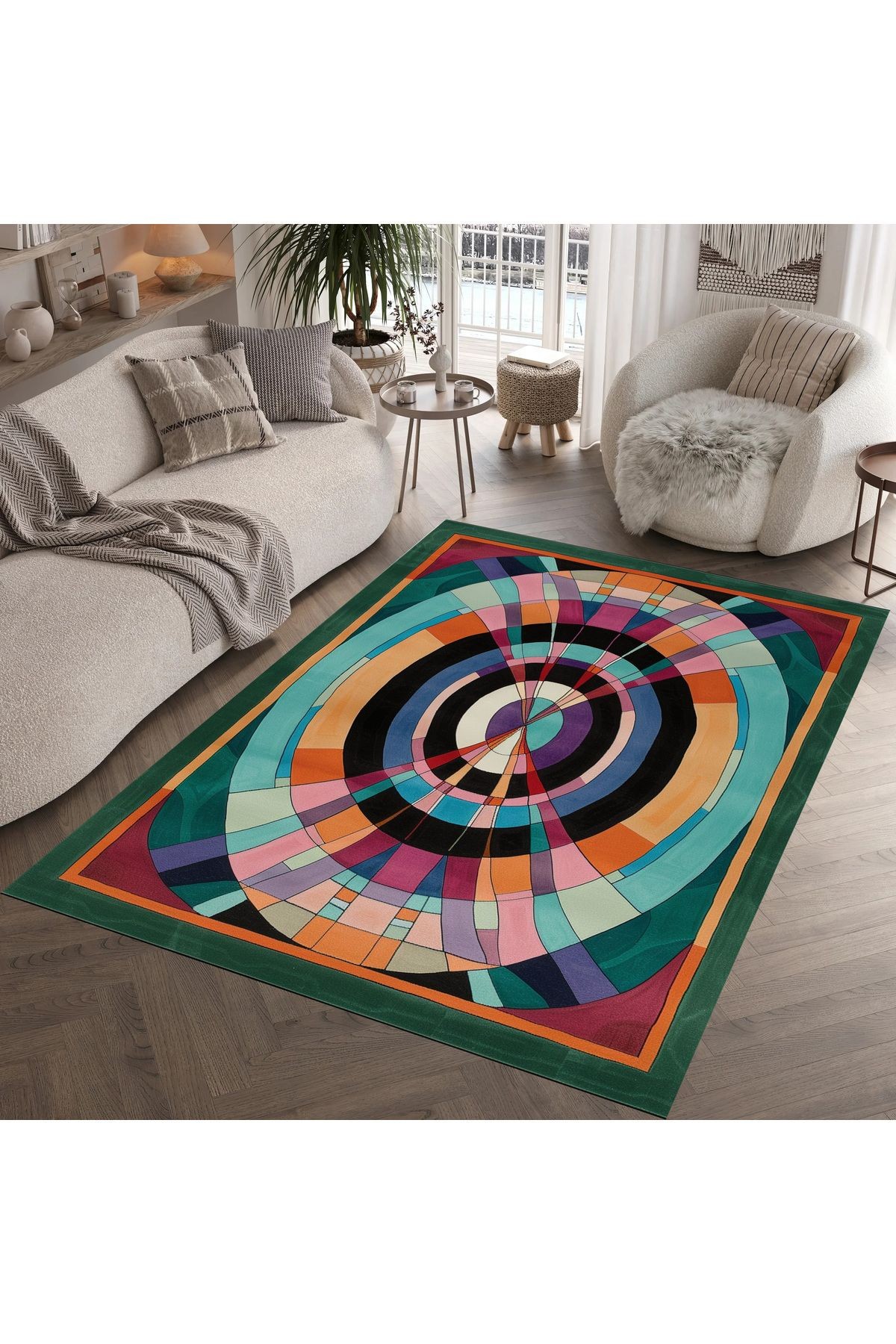 Nora Art Soyut Desen Çok Renkli Dokuma Taban Modern Dekoratif Halı noraart36