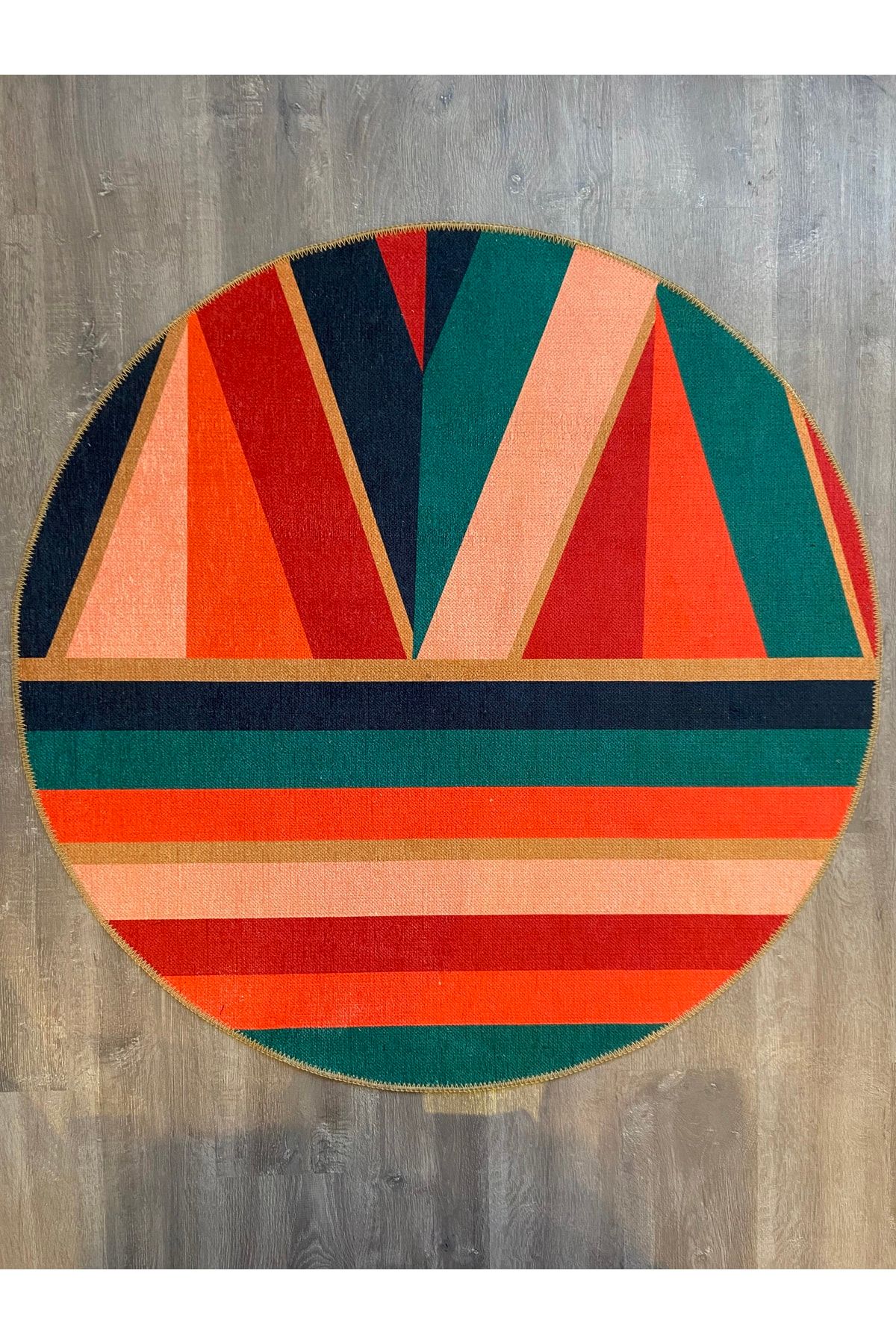 Mira 863 Çok Renkli Çizgili Geometrik Desen Yuvarlak Modern Halı