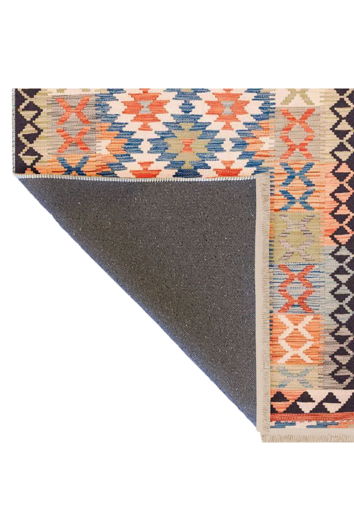 Güney Koleksiyonu Çok Renkli Geometrik Etnik Motifli ve Geleneksel Desenli Vintage Dekoratif Halı 45