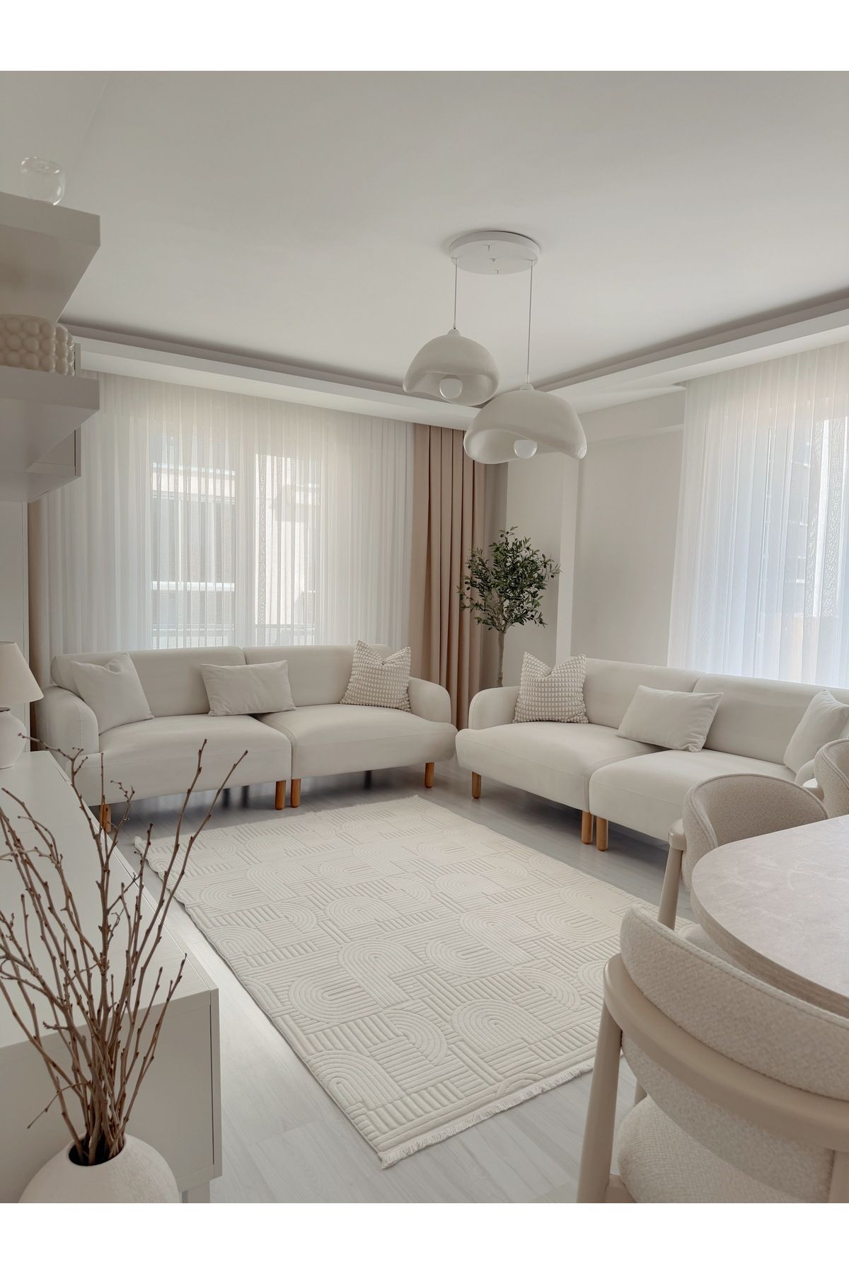 New Rubby Koleksiyonu Beyaz Temalı İskandinav Tasarım Desenli Kreatif Modern Dekoratif Halı 100