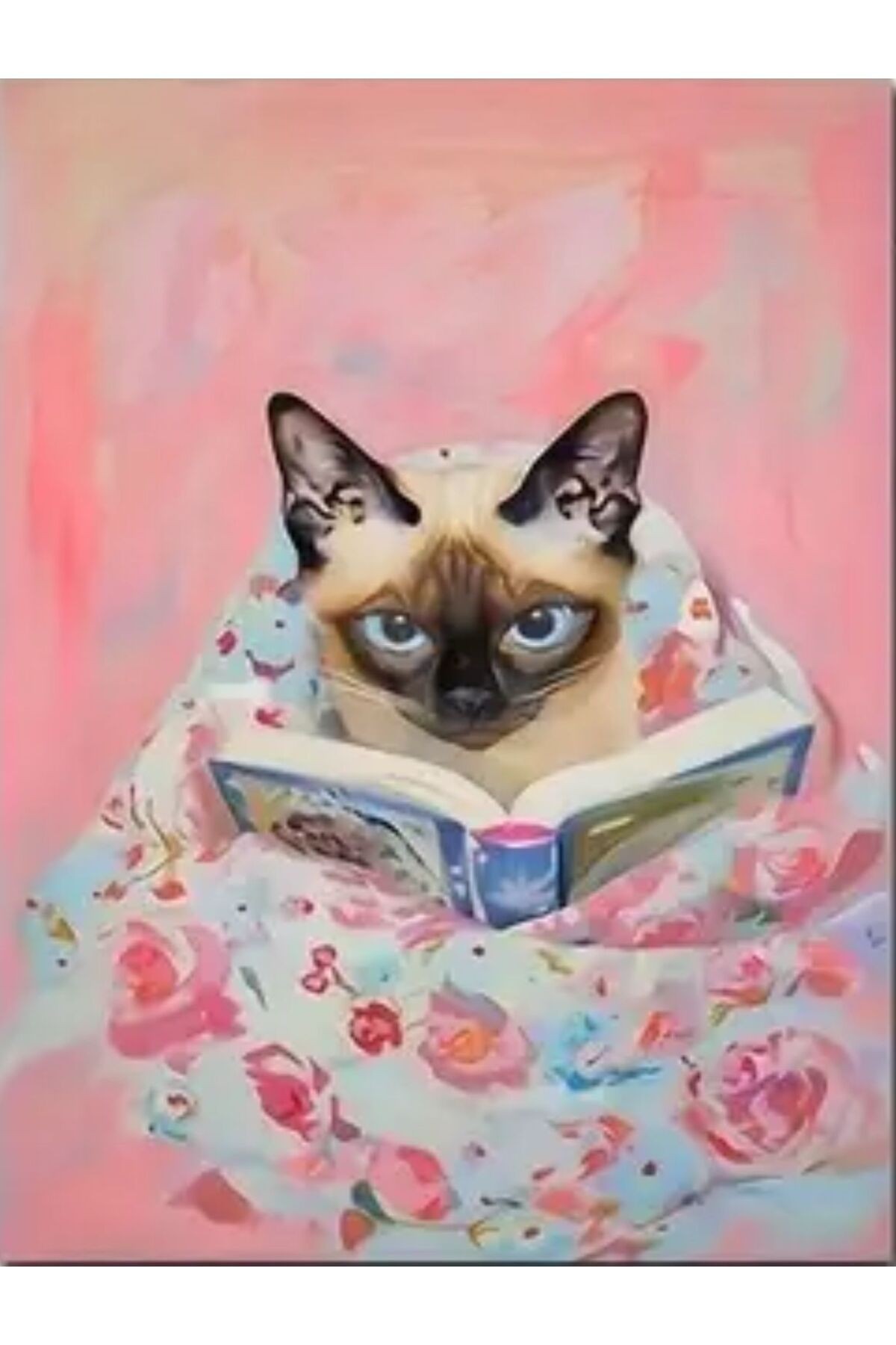 Lina Koleksiyonu Pastel Tonlarda Kitap Okuyan Kedi Detaylı Dokuma Taban Dekoratif Halı lina68