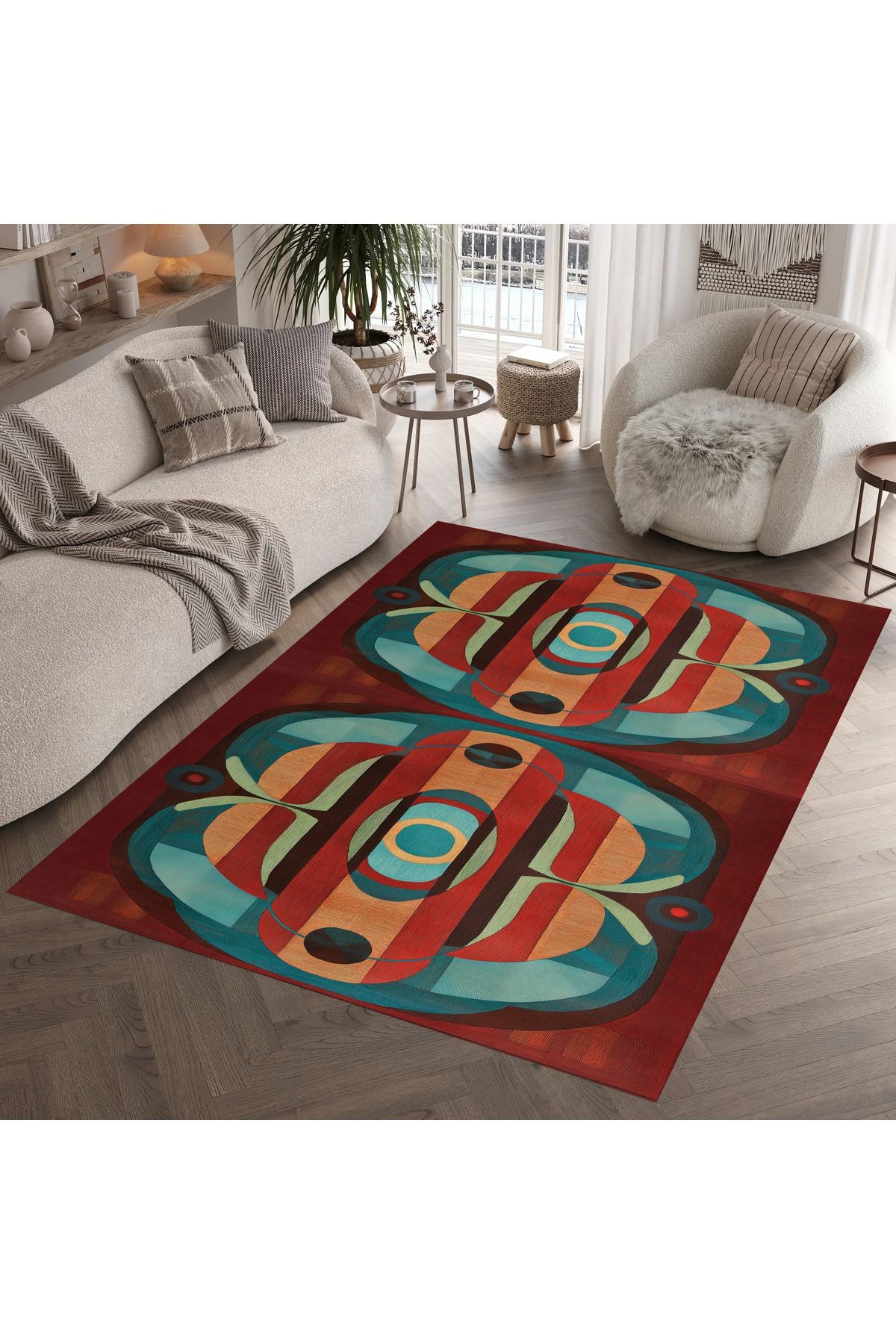 Nora Art Soyut Desen Çok Renkli Dokuma Taban Modern Dekoratif Halı noraart39