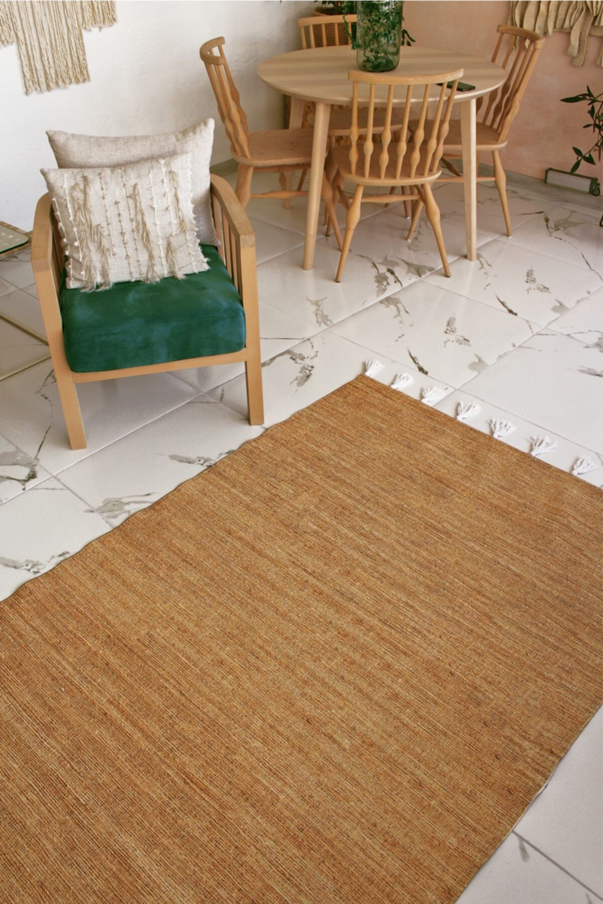 Moroccan 9002 Beyaz Püsküllü Bohomian Ve Modern Kilim