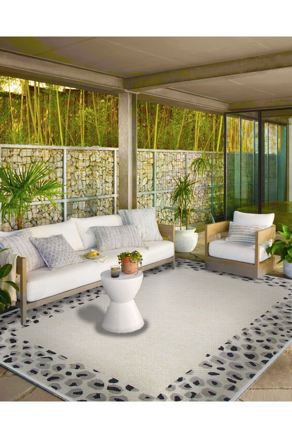 Krem Geometrik Desenli Dokuma Taban Halı ve Yıkanabilir Halı miravip10136