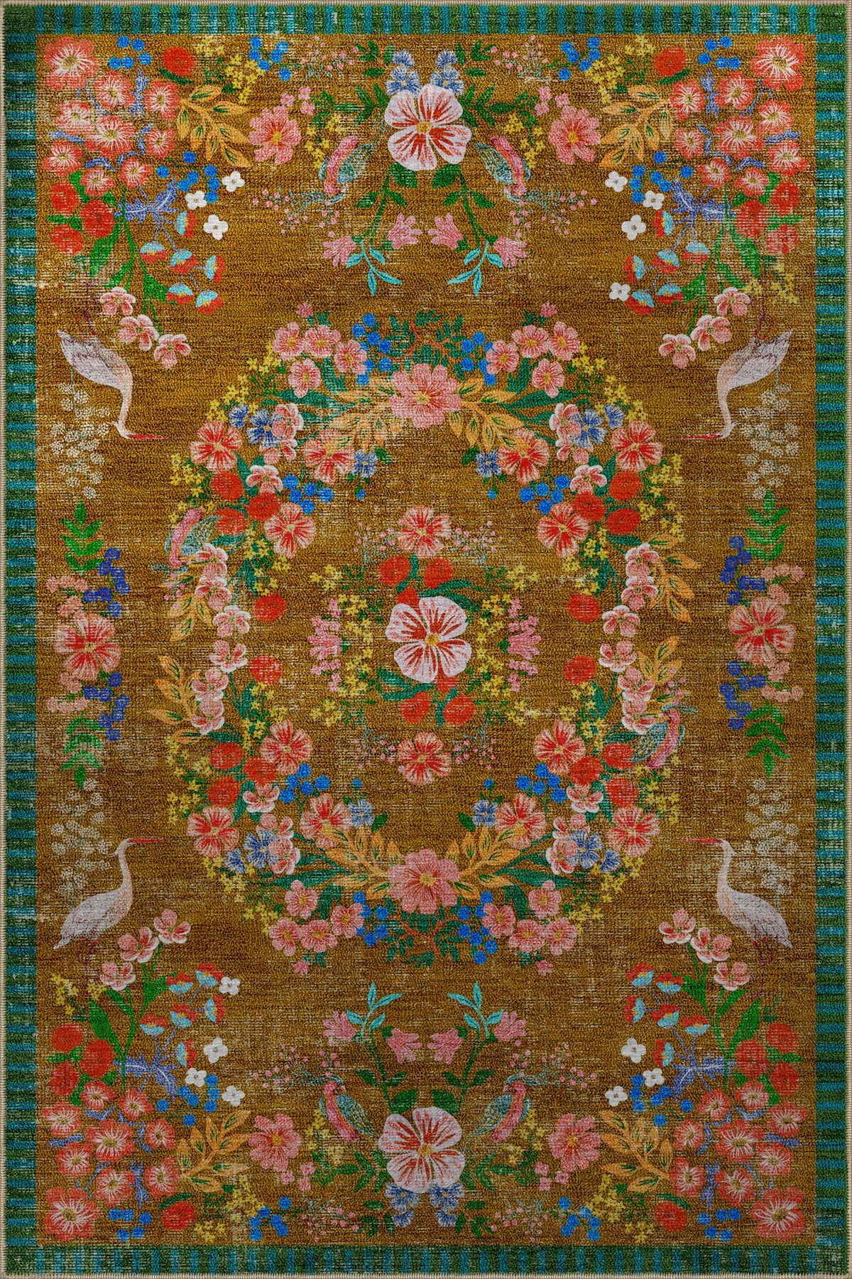 Floral Mira Kahverengi Tema Çok Renkli Çiçek Desenli Renkli Dokuma Taban Halı Mira 2920