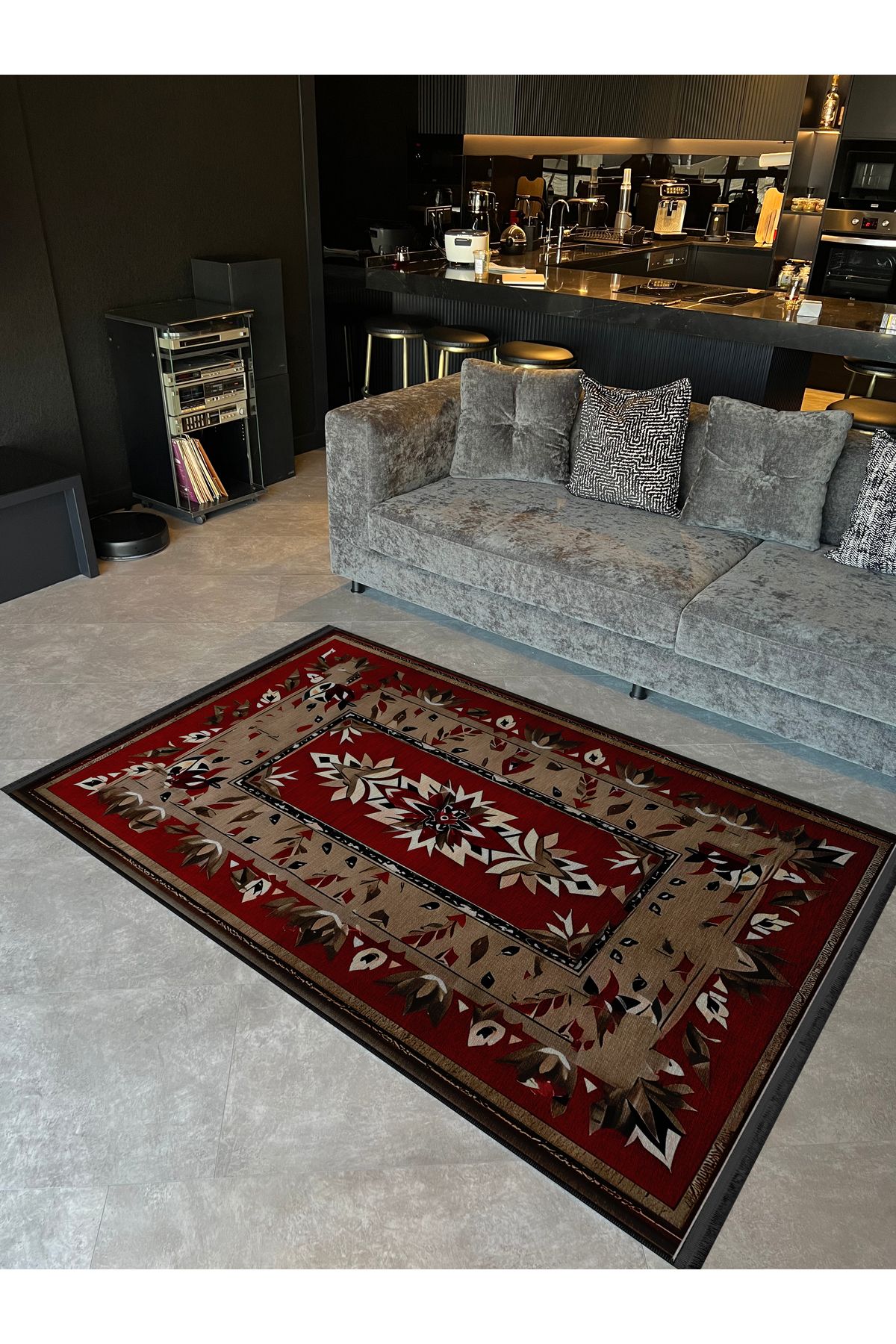 Bordo Detaylı Çok Renkli Antik Tasarım Serisi Desenli Vintage Dekoratif Halı antik20