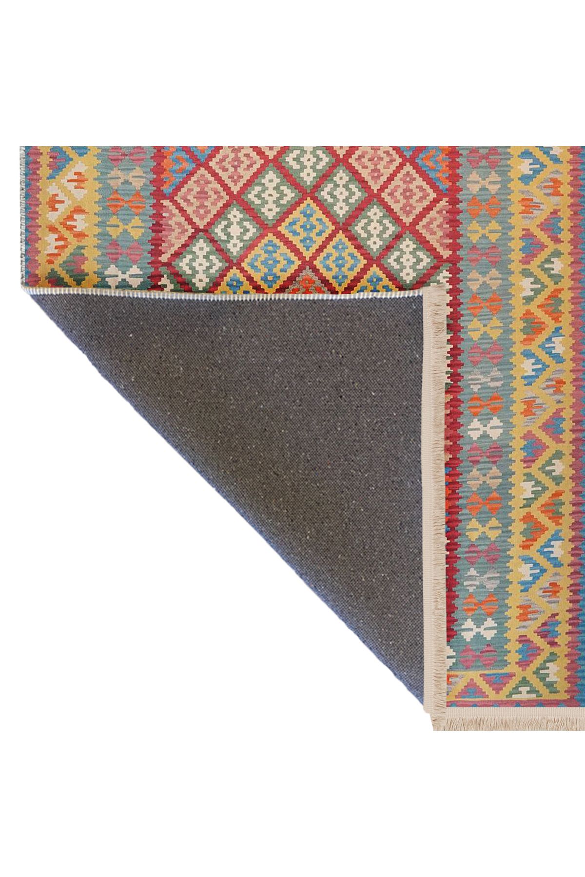 Kuzey Koleksiyonu Sarı Çerçeve Detaylı Çok Renkli Etnik Desenli Dokuma Taban Dekoratif Halı kuzey45