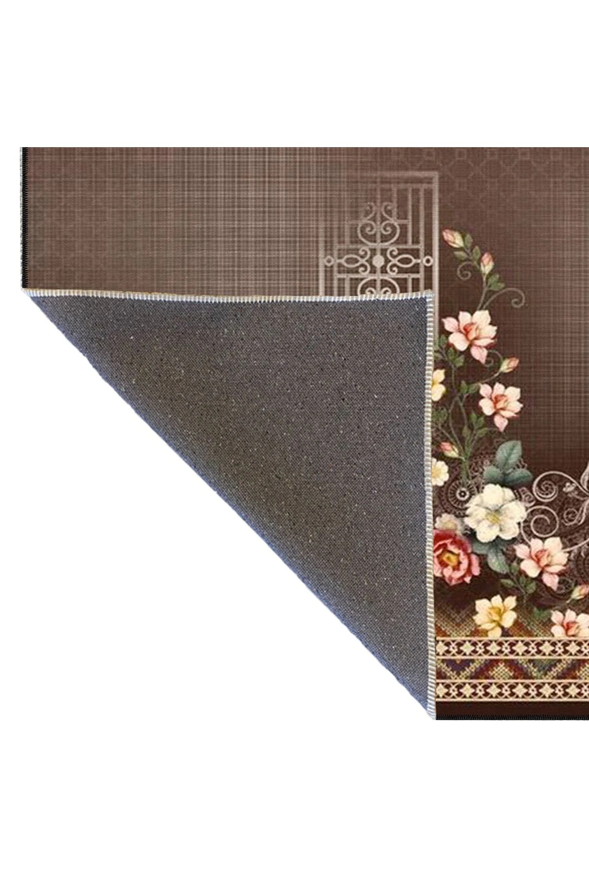 Modern Kahverenginde Etnik Desenli Dokuma Taban ve Dekoratif Yıkanabilir Halı miravip8611