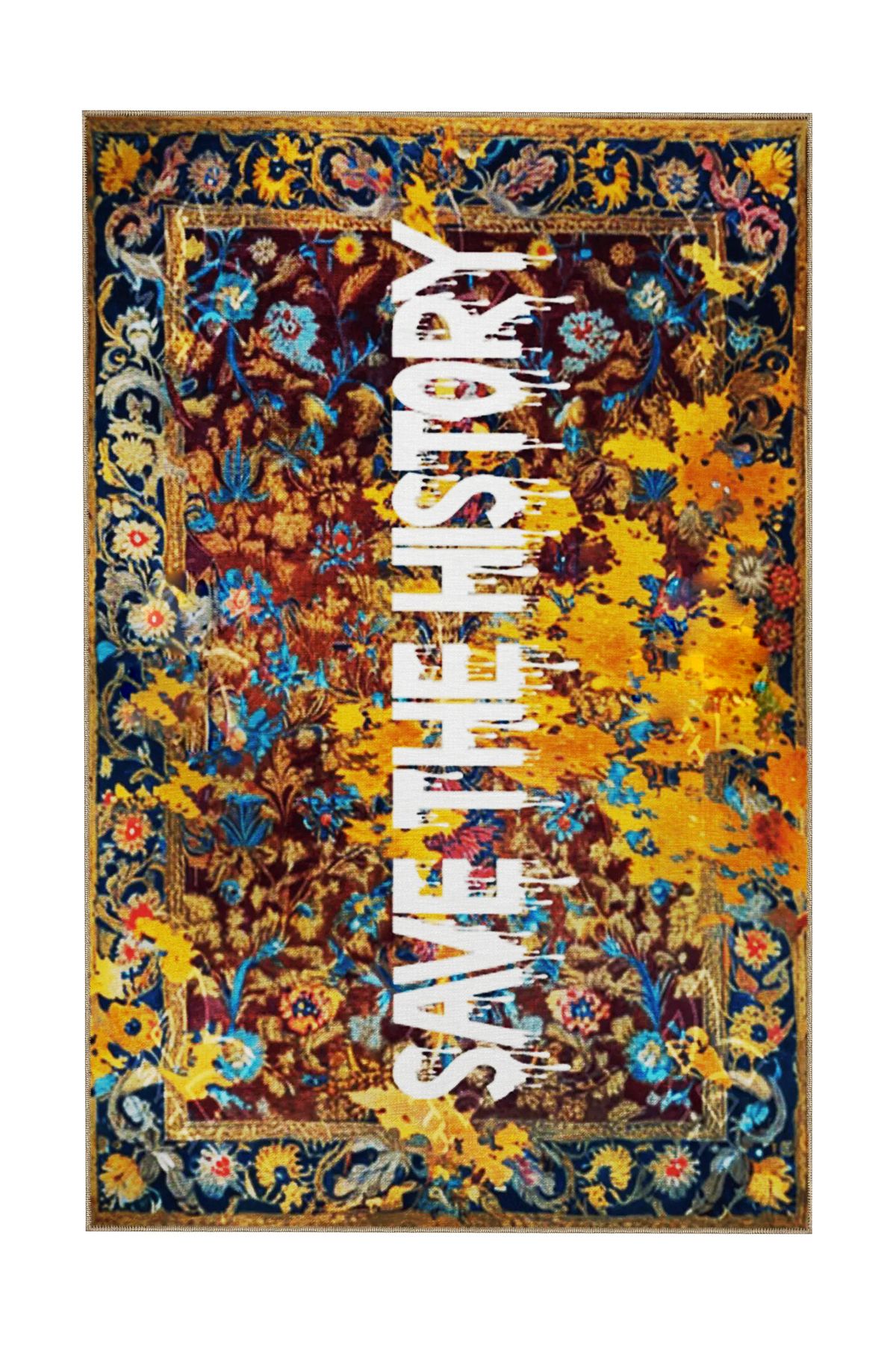 Written Koleksiyonu Save The Hsitory Yazılı Çiçek Desenli Modern Dekoratif Halı 05