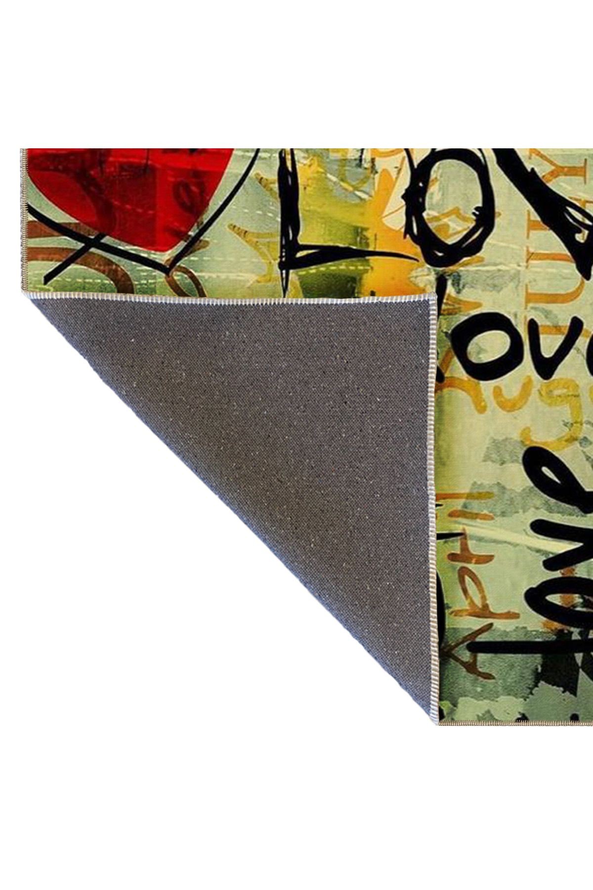 Çok Renkli Retro Tasarım Karma Yazılar Love ve Kalp Desenli Modern Dekoratif Halı 4947