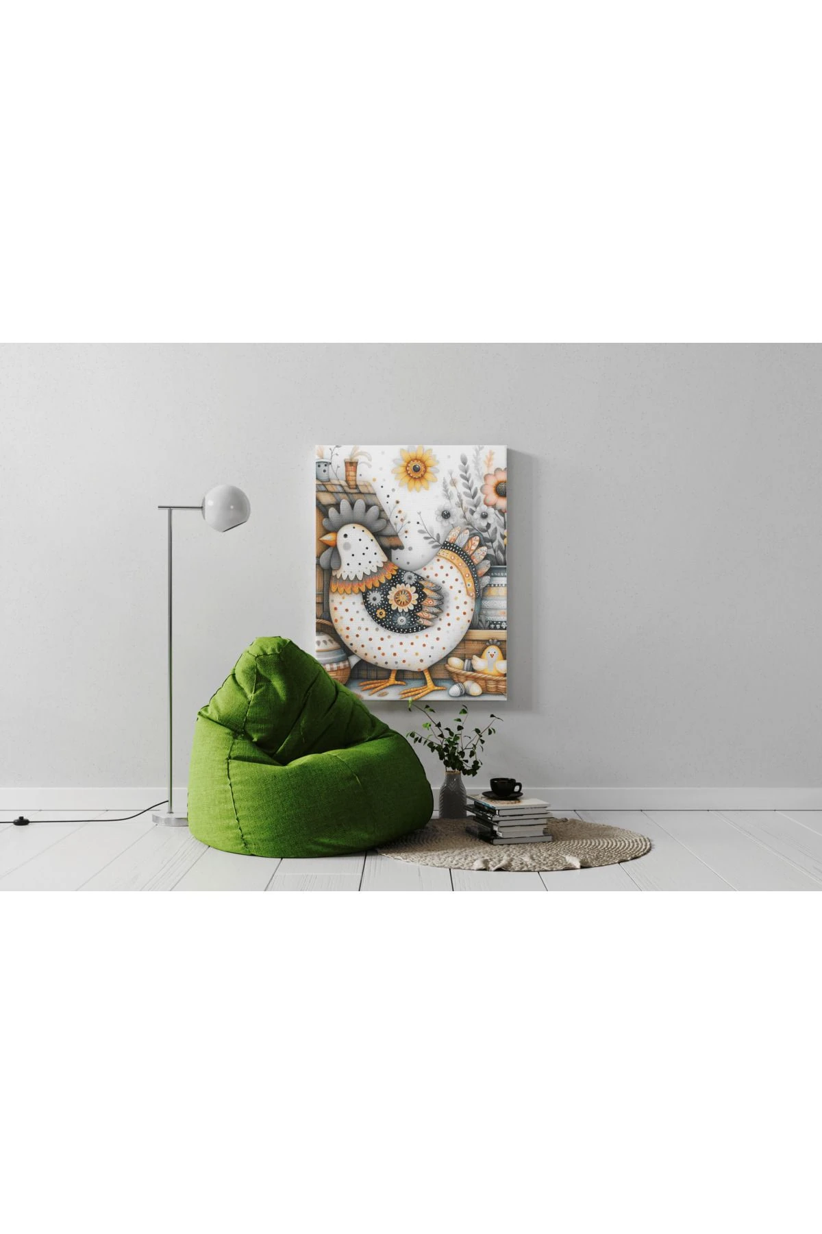 Kanvas Tablo Çok Renkli Soyut Tavuk ve Çiçek Desen