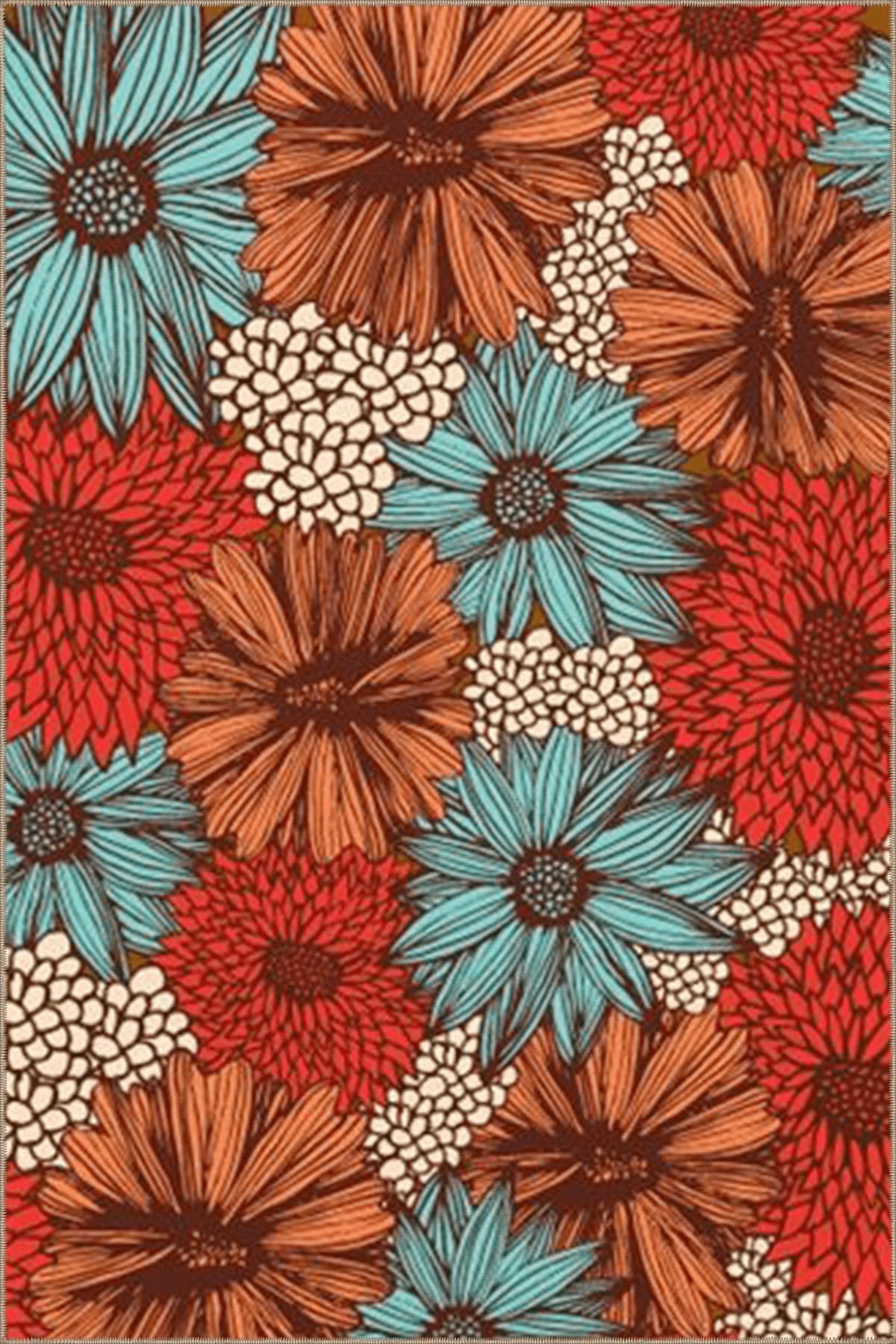 Floral Temalı Çok Renkli Karma Çiçek Desenli Kreatif Modern Dekoratif Halı 4727