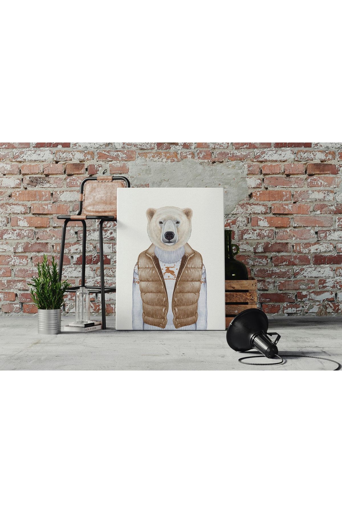 Kanvas Tablo Kahverengi Yelekli Boz Ayı Hayvan Temalı 163