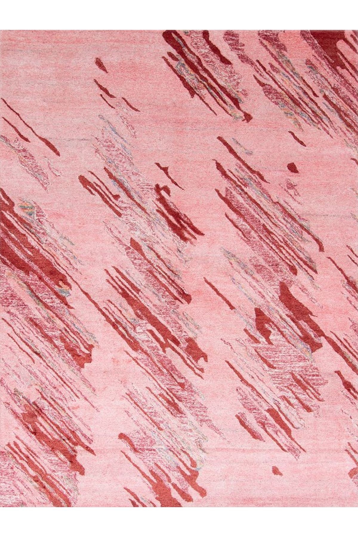 Aysu Koleksiyonu Pembe Kırmızı Soyut  Desenli Dokuma Taban Modern Dekoratif Halı aysu36