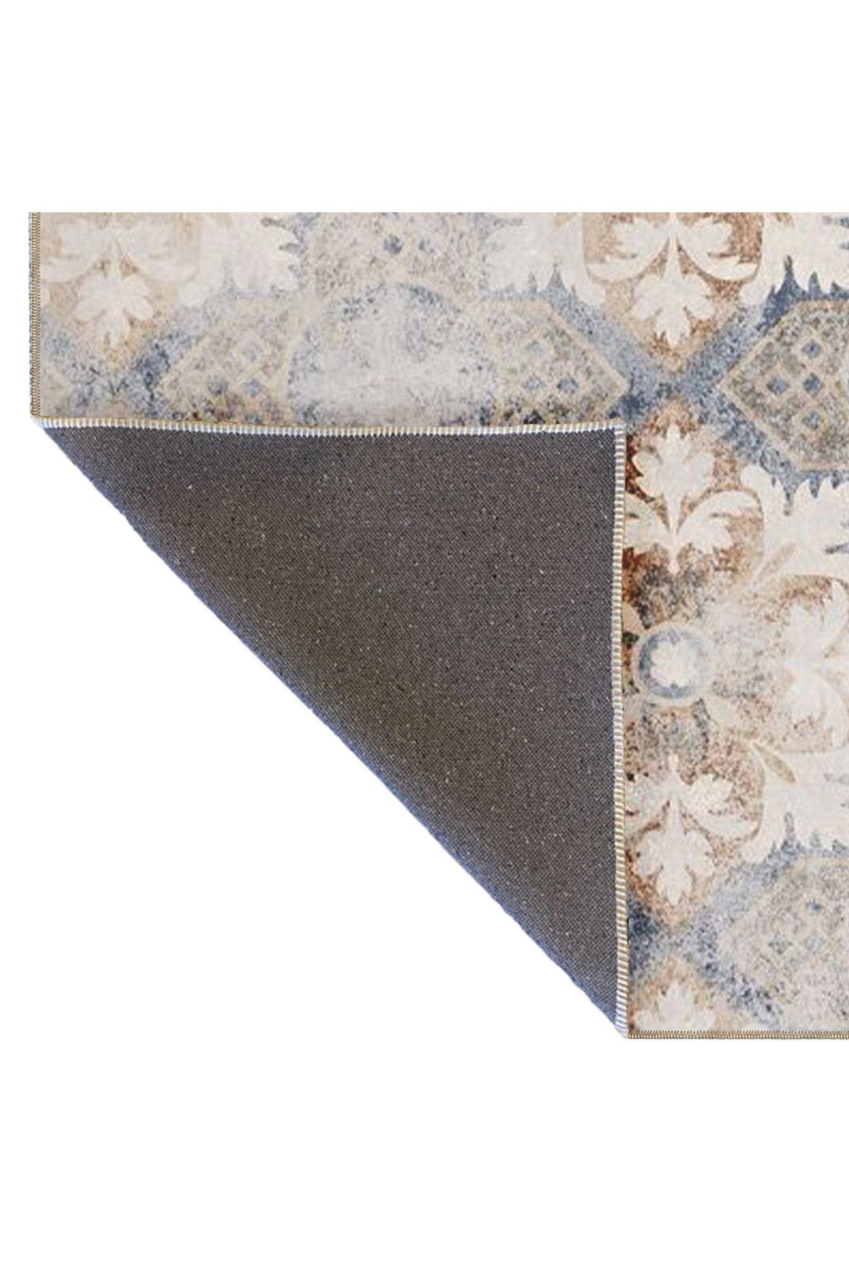 Bej Mavi Temalı Soyut Motifli Çiçek Desenli Modern Dekoratif Halı 4923