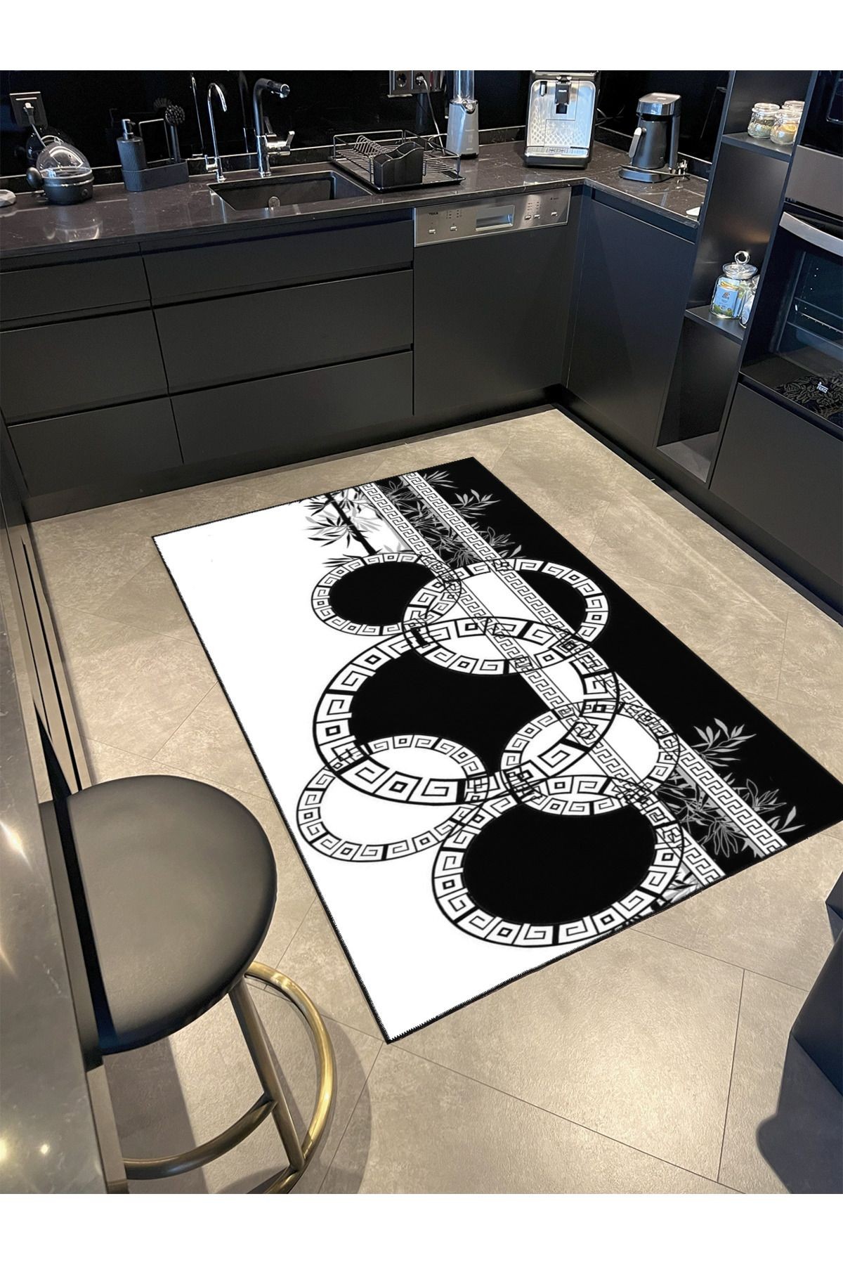 Halkalı Geometrik Çizgili Temalı Desenli Modern Dekoratif Halı ve Yıkanabilir Halı miravip9600