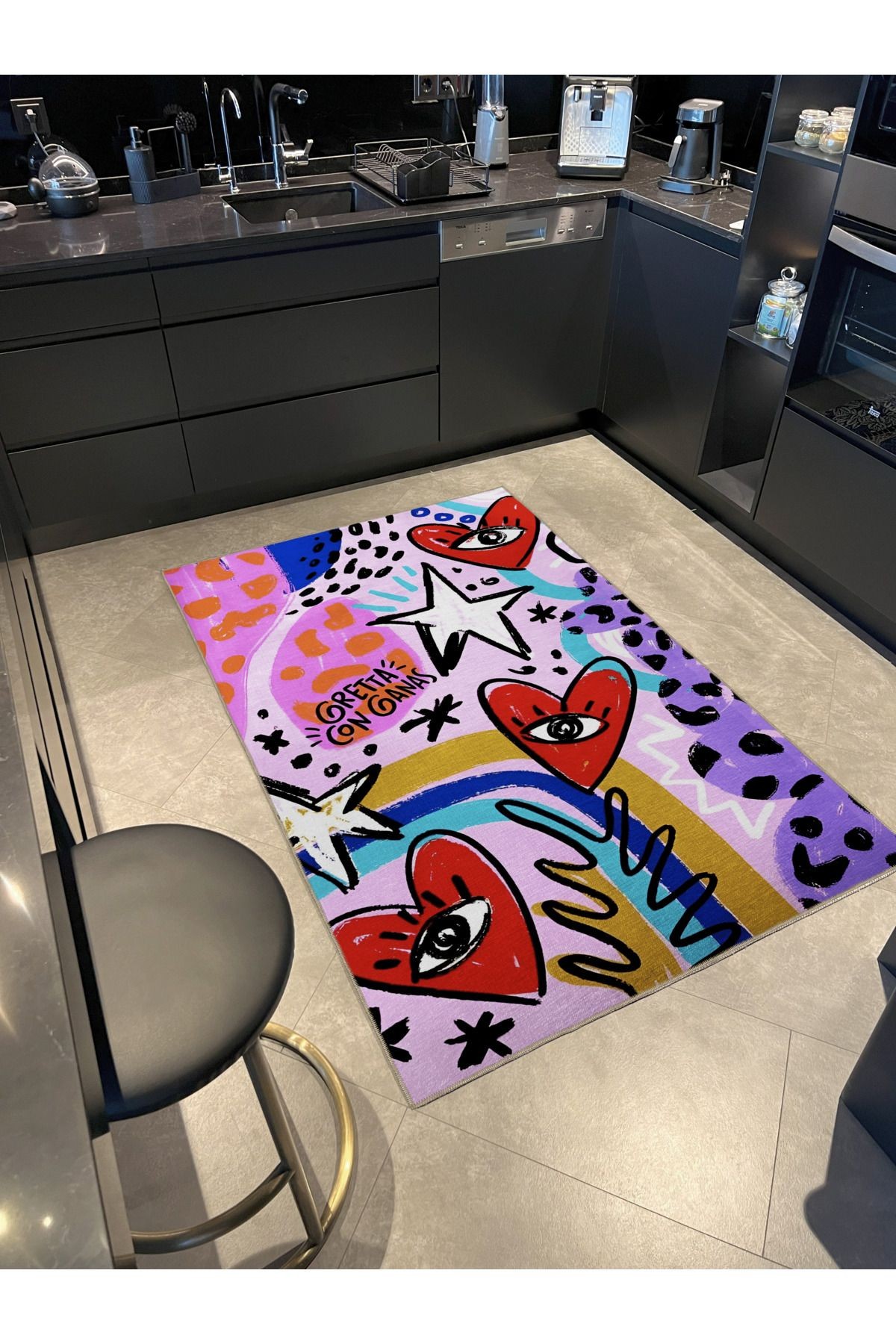 Açık Ton Çok Renkli Kalp Yıldız ve Karma Şekil Desenli Kreatif Modern Dekoratif Halı 2335
