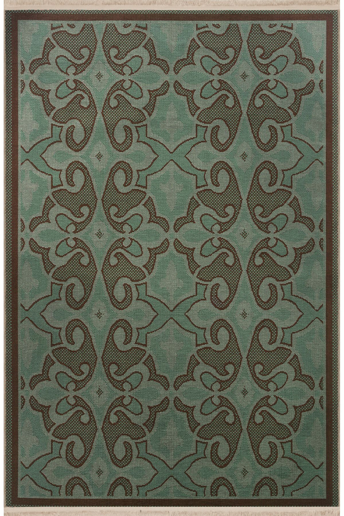 Yeşil Kahverengi Temalı Soyut Desenli Kreatif Vintage Dekoratif Halı 2958