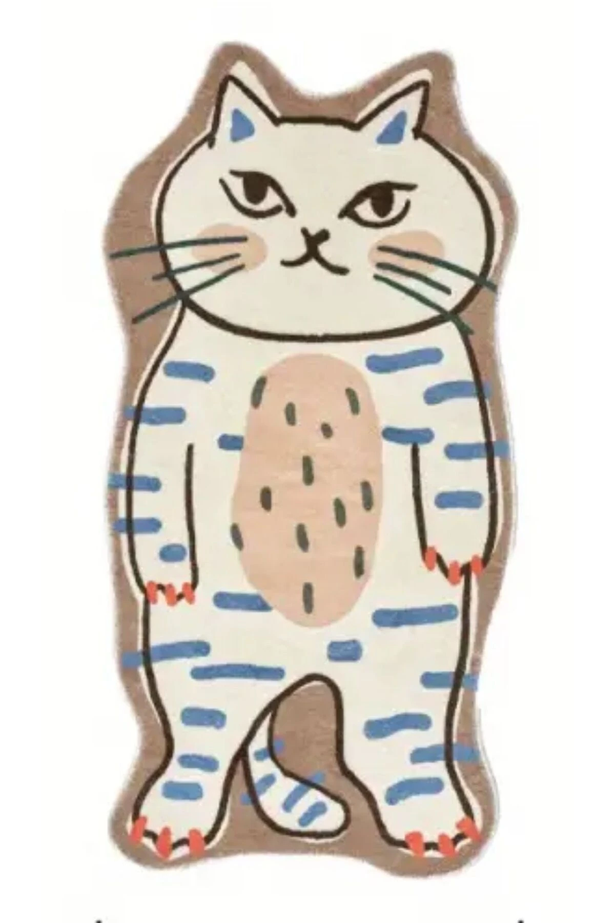 Lina Koleksiyonu Mavi Çizgili Ayakta Kedi Desenli Modern Dekoratif Halı lina60