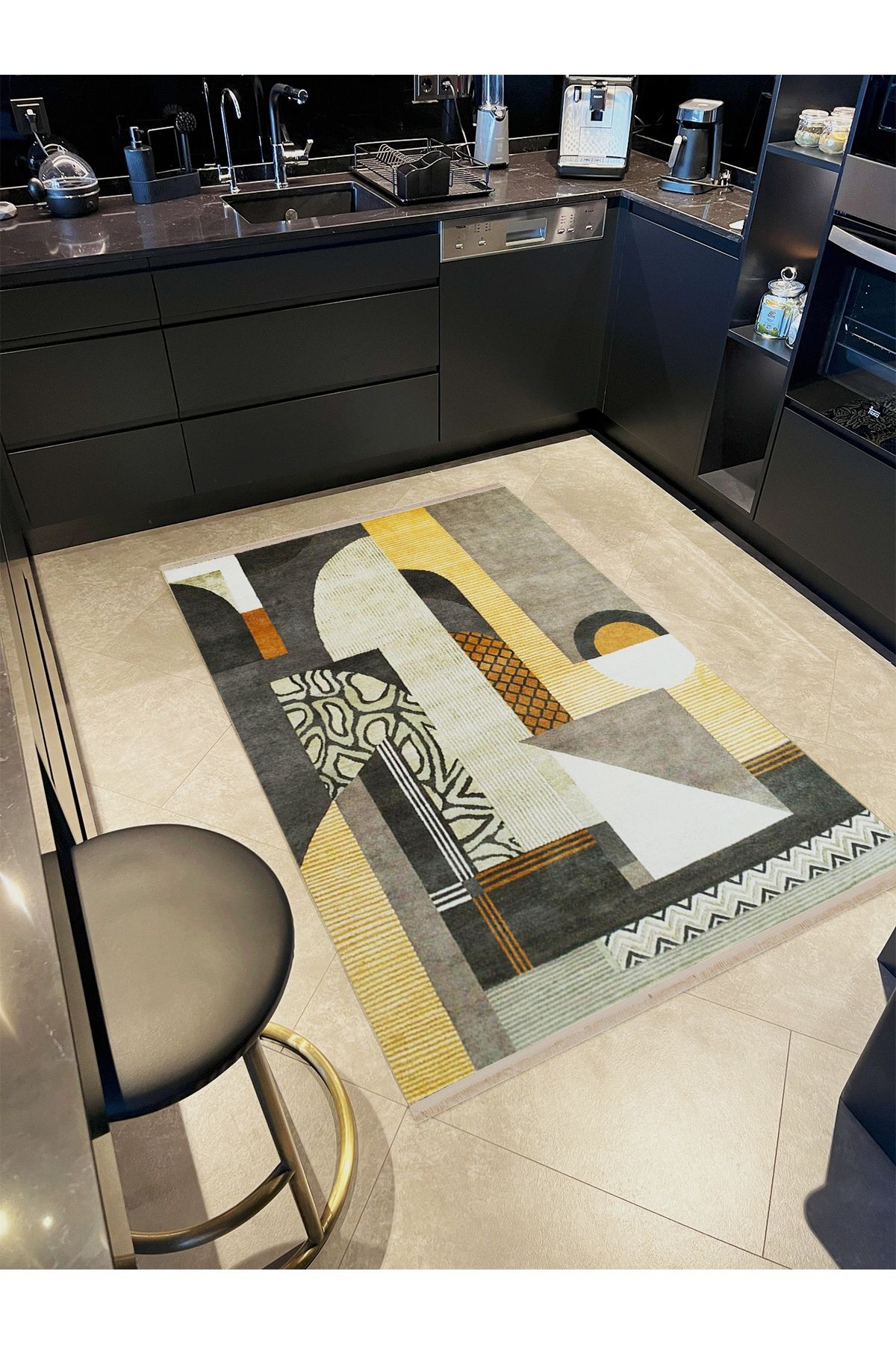 Barcelona Koleksiyonu Gri Sarı Tonlarda Soyut Desenli Modern Dekoratif Halı barcelona71