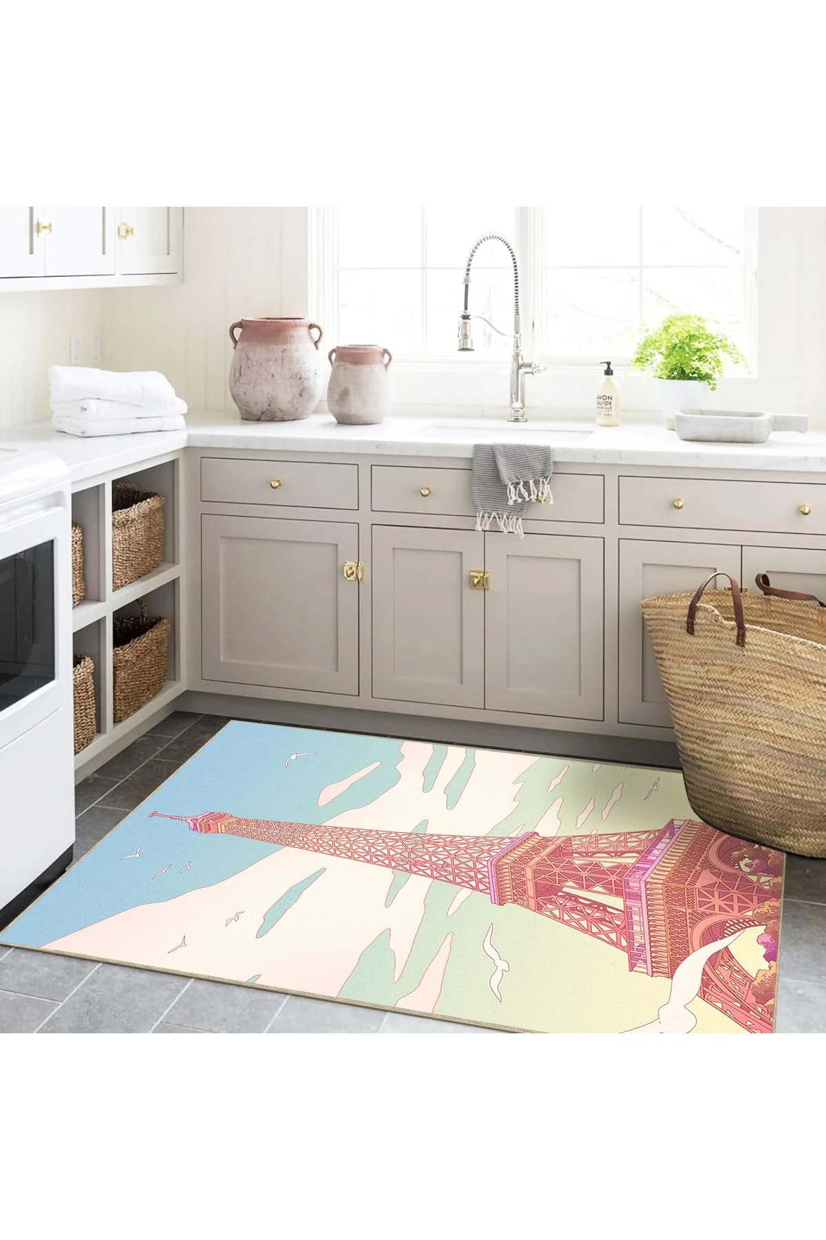 Buse Koleksiyonu Çok Renkli Pastel Tonlarda Eyfel Desenli Dokuma Taban Modern Dekoratif Halı buse26