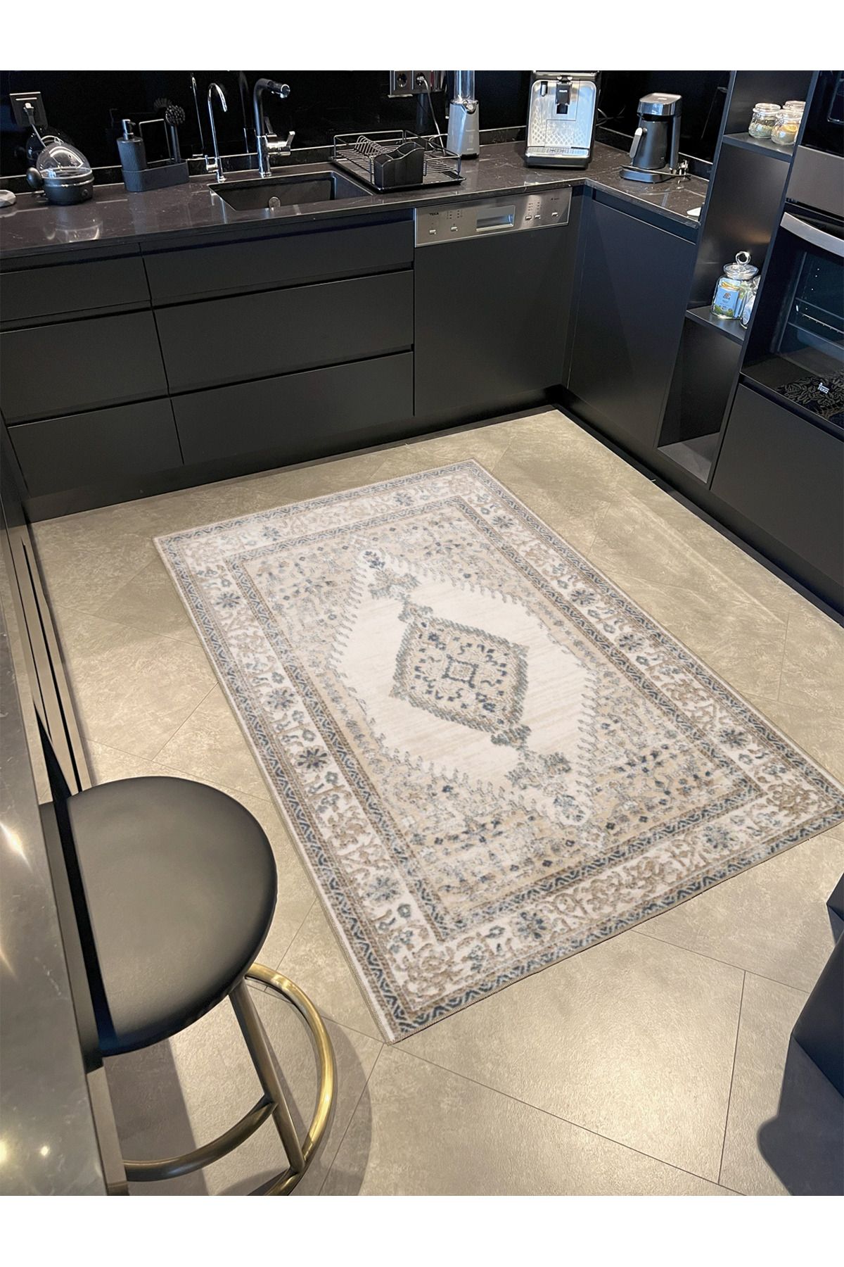 Geleneksel Krem Tonlarda Düğüm Desenli Dokuma Taban Halı miravip319