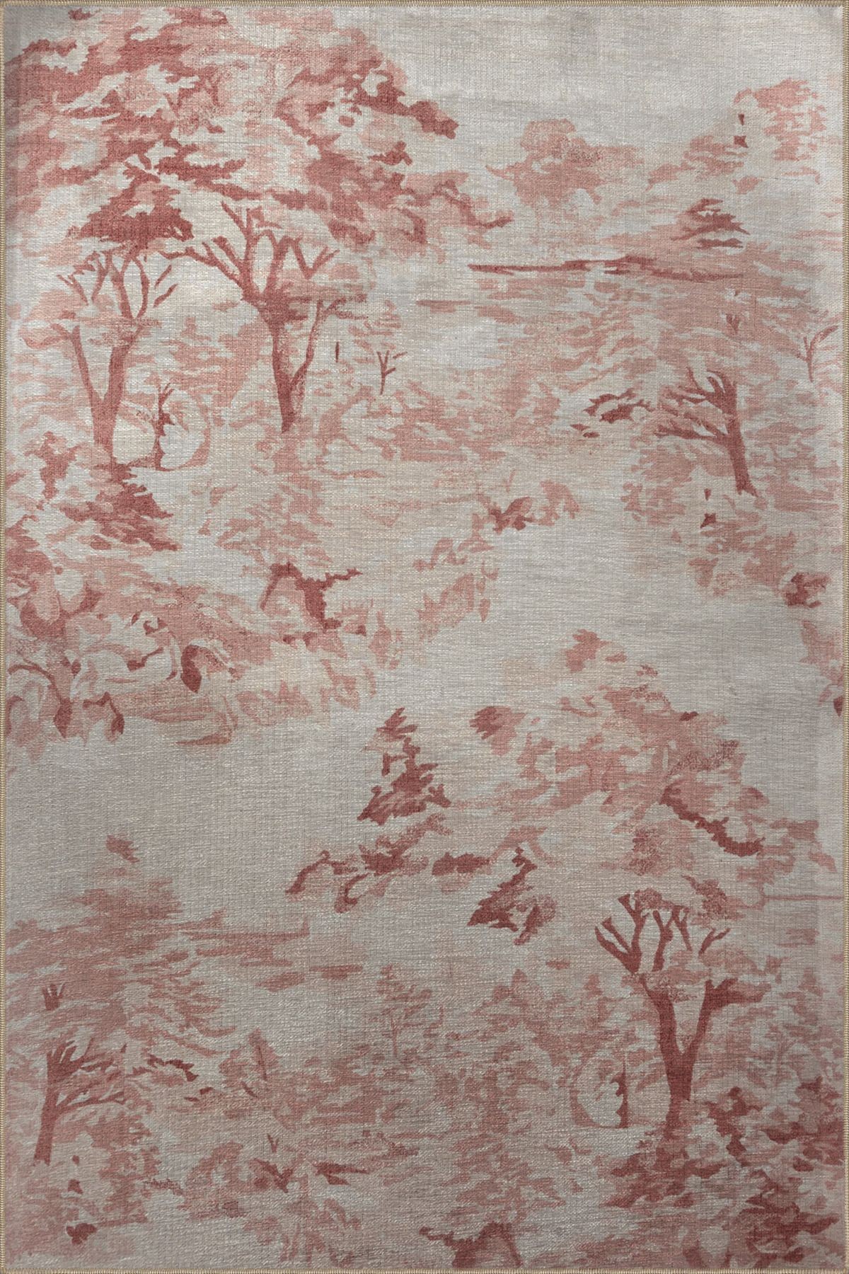 Pembe Bej Temalı Ağaç Desenli Kreatif Modern Dekoratif Halı 3130