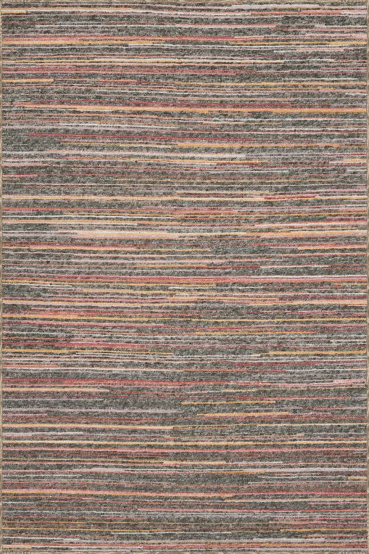 Pembe Gri Temalı Çok Renkli Şerit Çizgi Desenli Modern Dekoratif Halı 4507