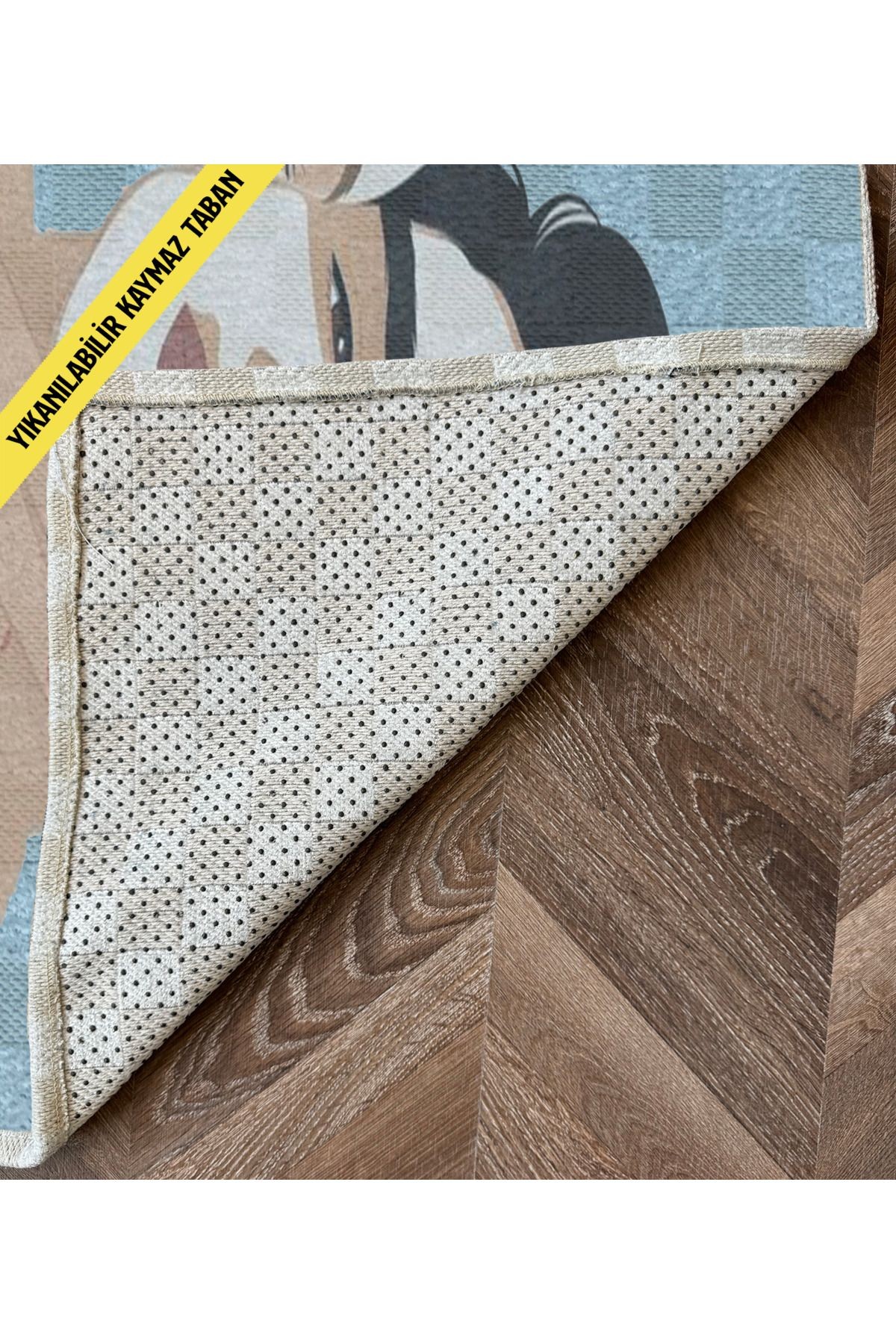 Mavi Bej Temalı Erkek ve Kadın Portre Desenli Modern Dekoratif Banyo Paspası 90×60