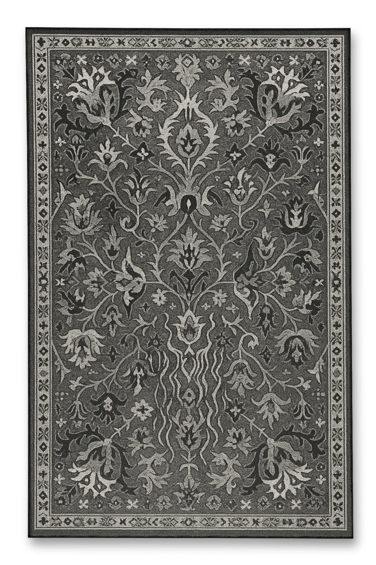 MOSSO Gri Temalı Geleneksel Motifler Desenli Dokuma Taban Vintage Dekoratif Halı mosso362