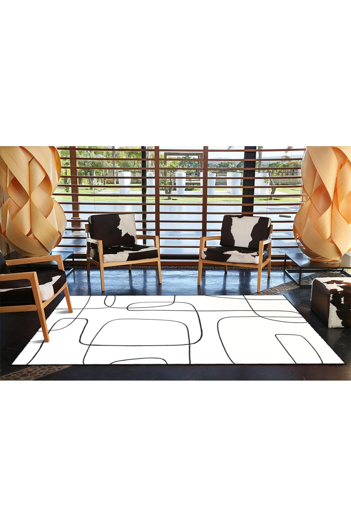 Karakalem Çizgi Çizimi Desenli Dekoratif ve Yıkanabilir Halı miravip9286