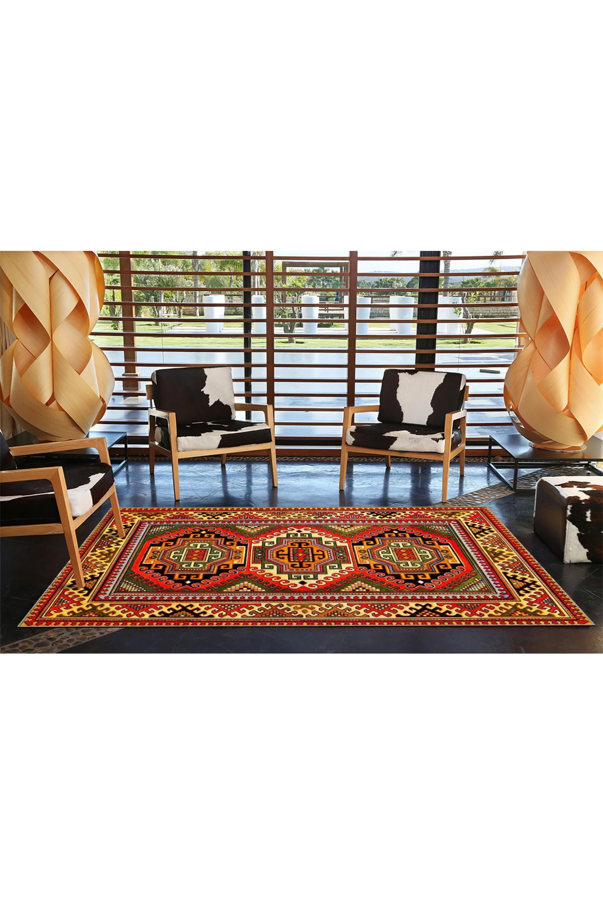 Geleneksel Desen Kırmızı Renklerde Dokuma Taban Halı 4278