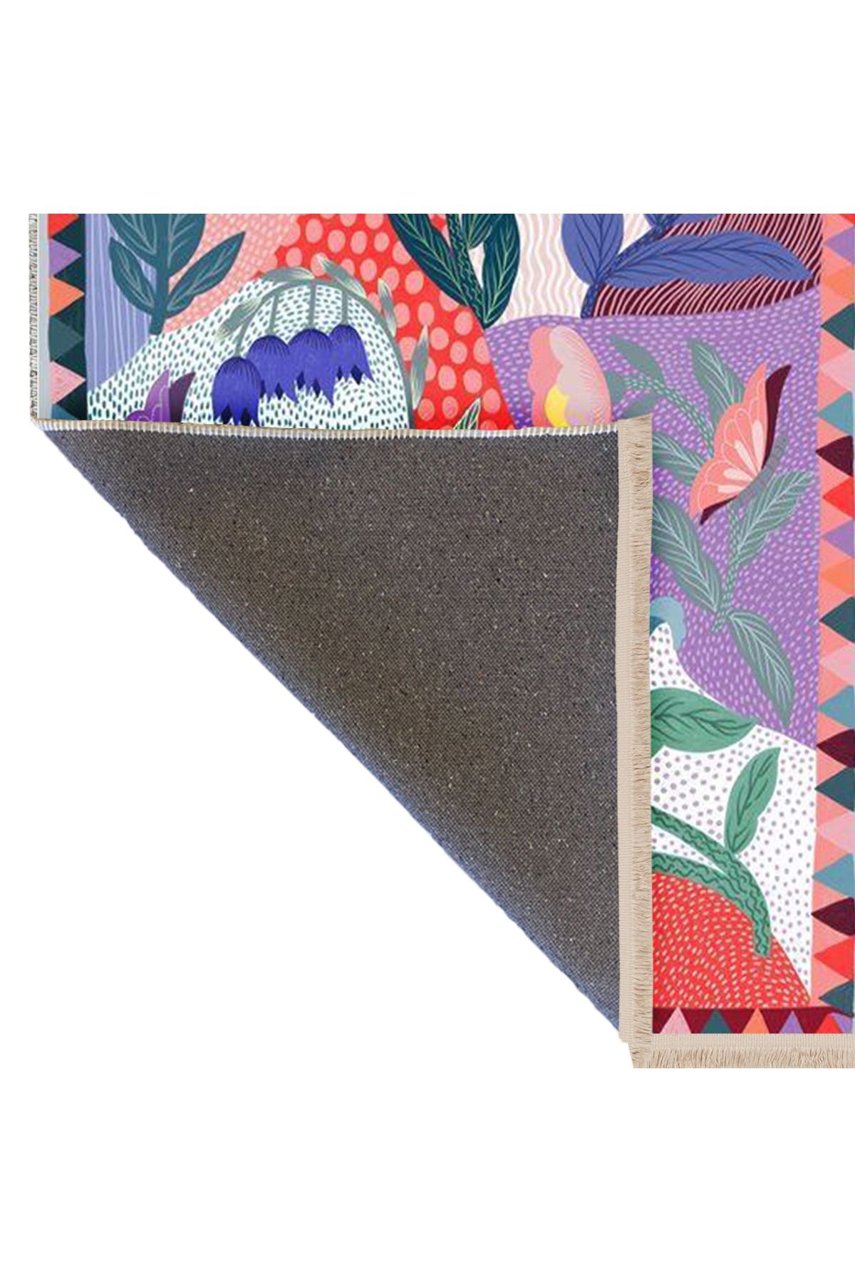 Özge Koleksiyonu Pembe Lila Geometrik ve Çiçek Desenli Dokuma Taban Modern Dekoratif Halı özge32
