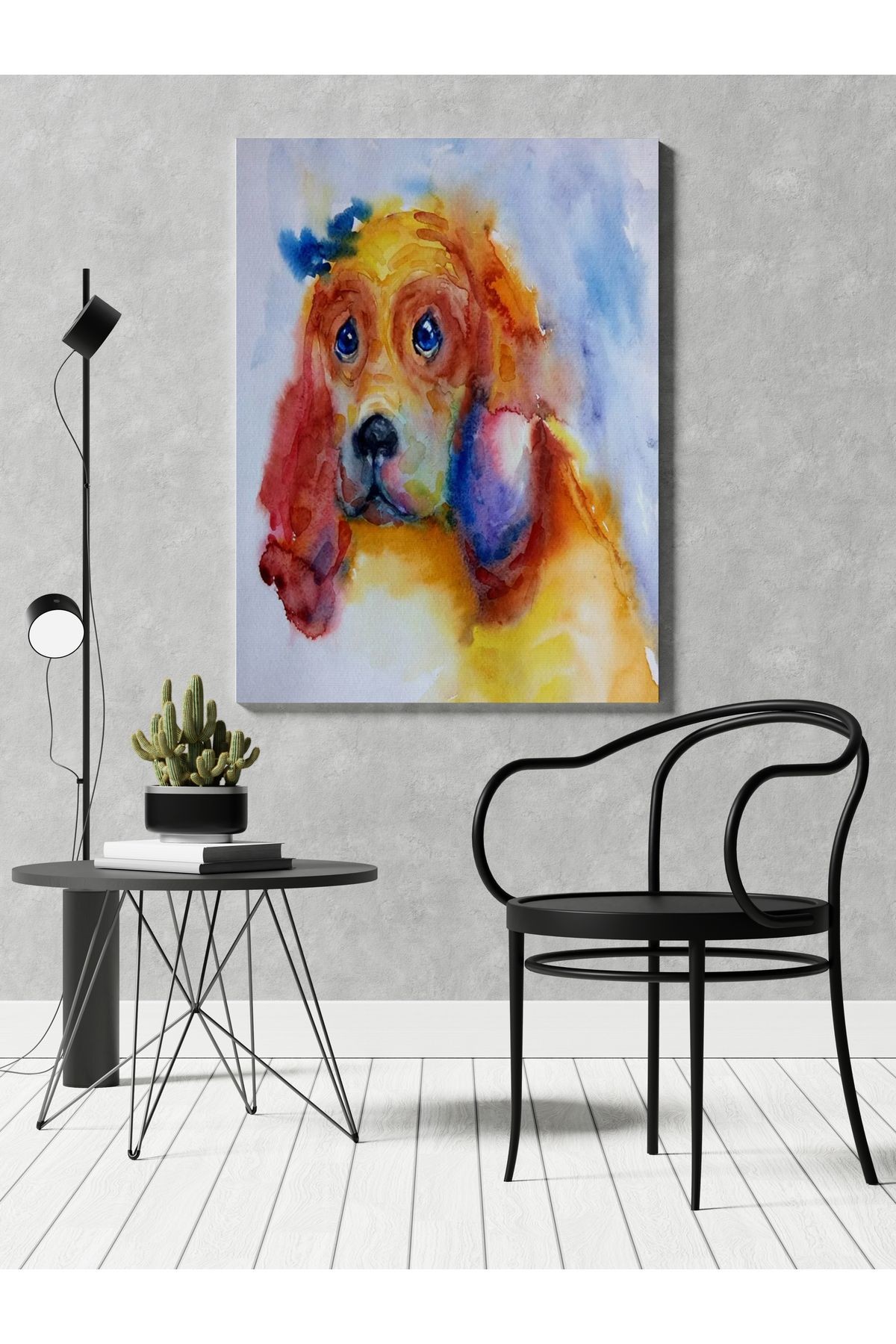 Kanvas Tablo Hayvan Karışık Renkli Üzgün Köpek Renkli Desenli Renkli Temalı Modern Tablo