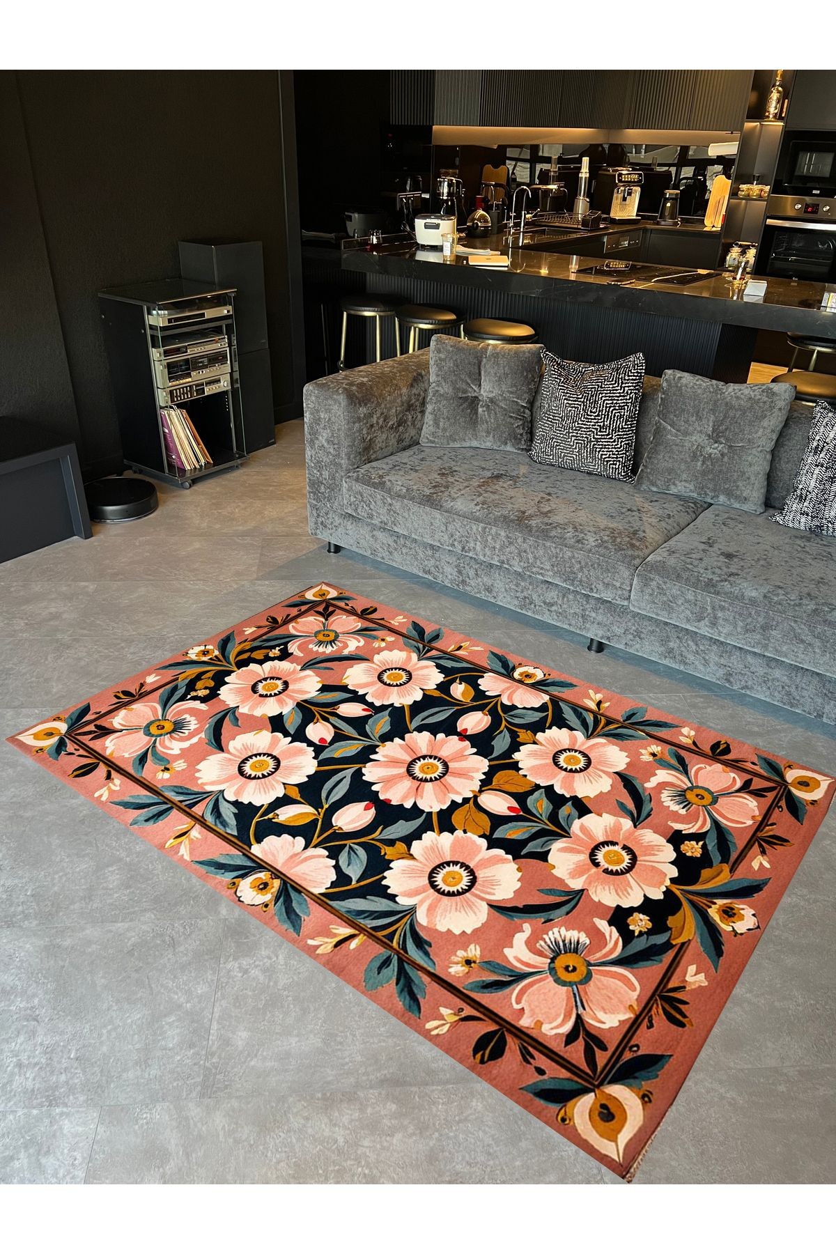 Paris Koleksiyonu Pudra Tema Floral Çiçek Desenli Vintage Dekoratif Halı 42