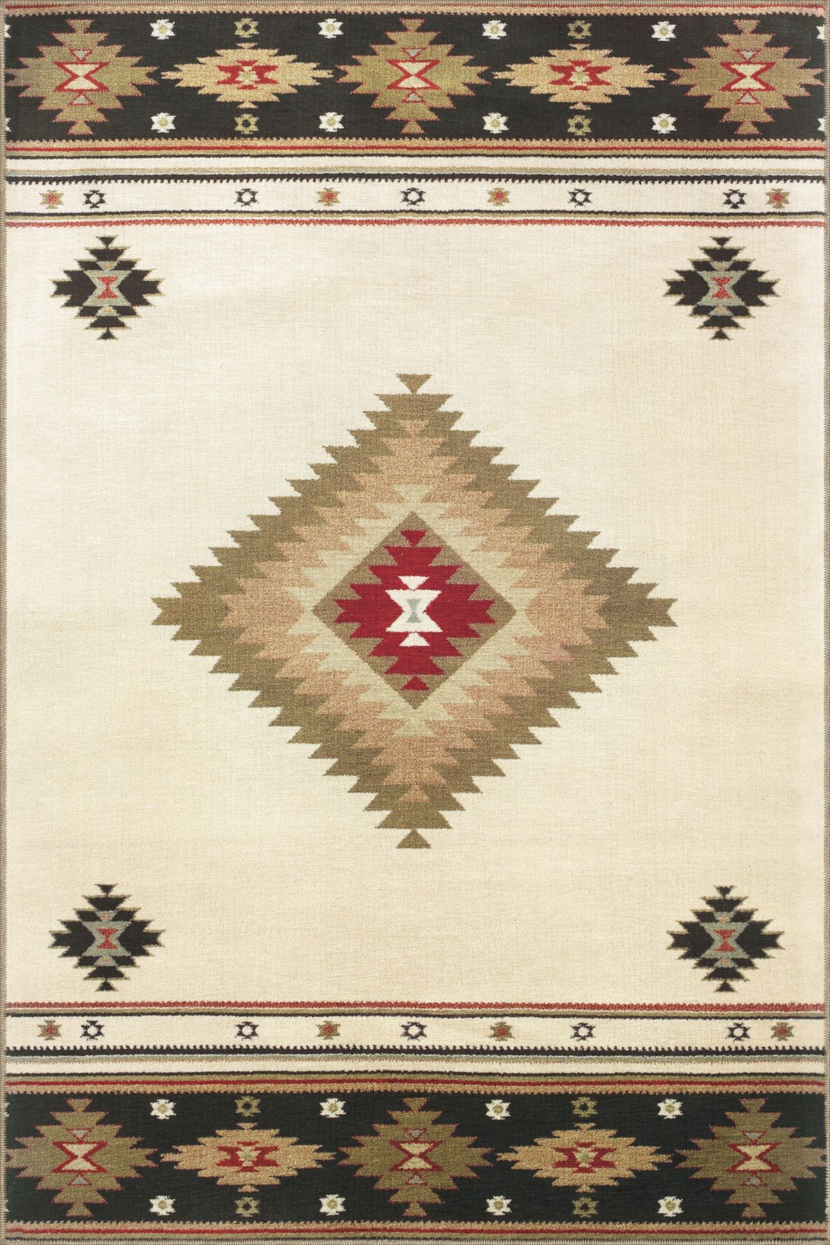 Bej Temalı Hasır Tasarım Geometrik Desenli Vintage Dekoratif Halı 3406