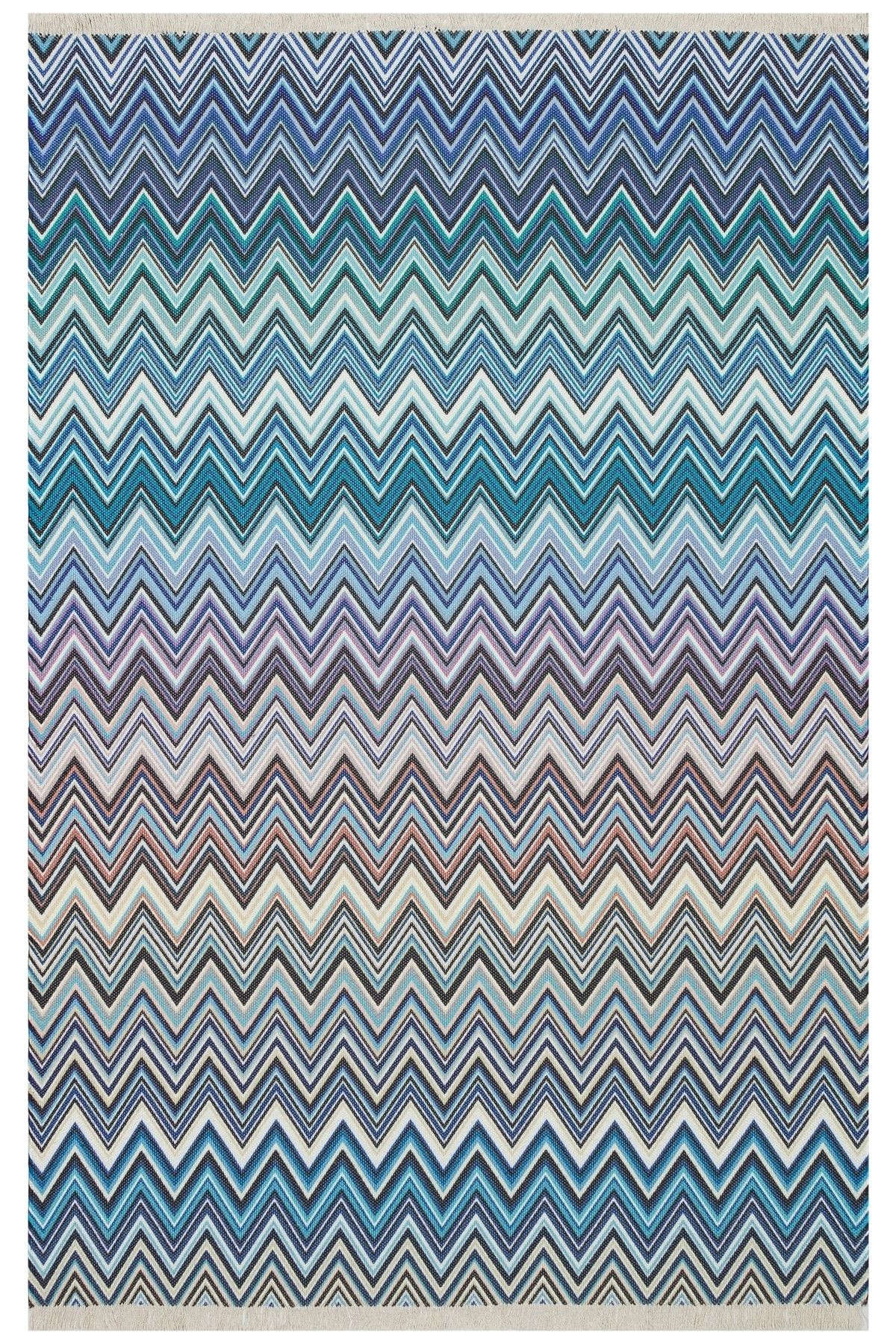 Cotton Zigzag Desenli Çok Renkli Kilim 541