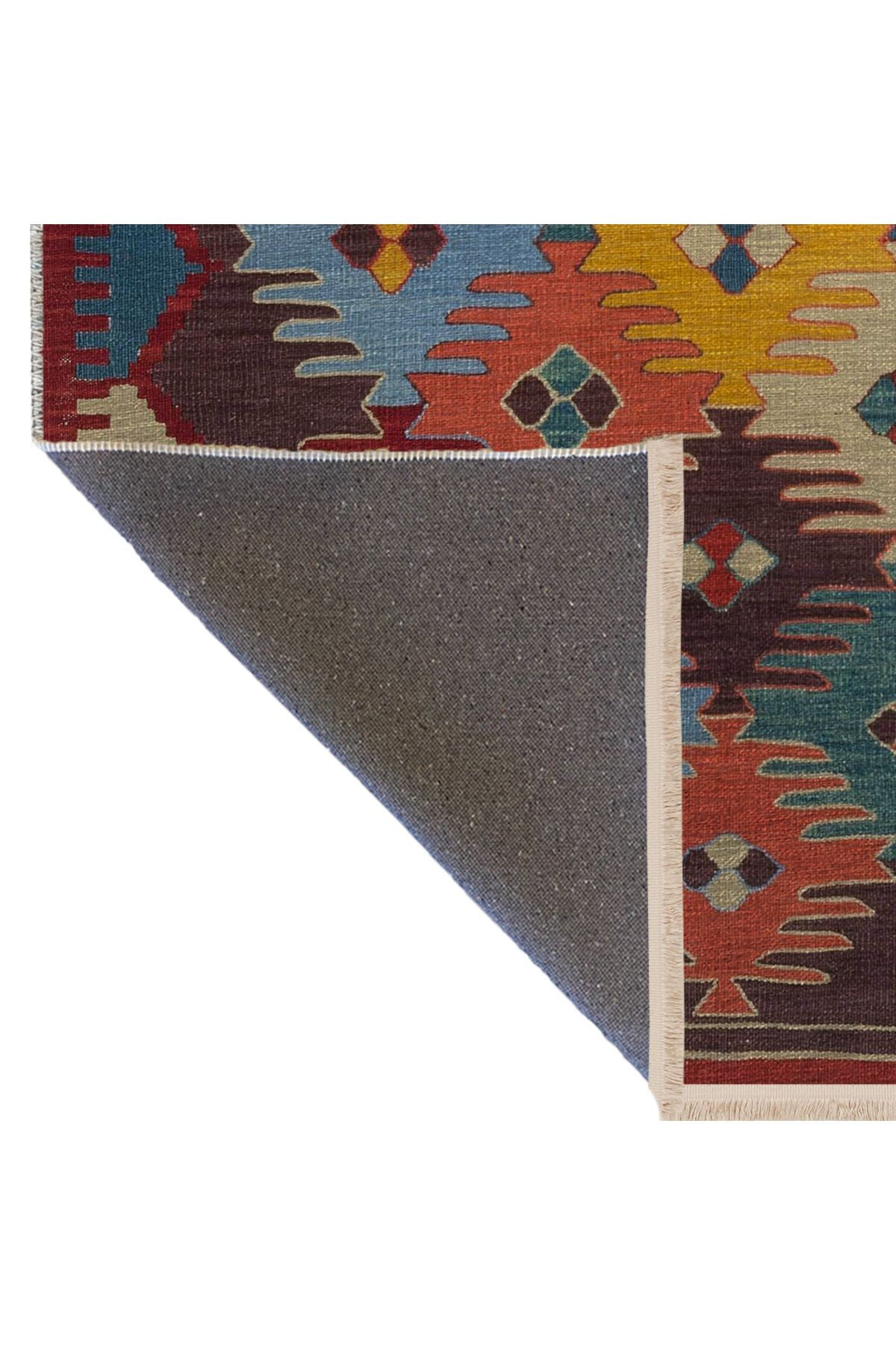 Çok Renkli Geometrik Motif Desenli Kreatif Vintage Dekoratif Halı 2685