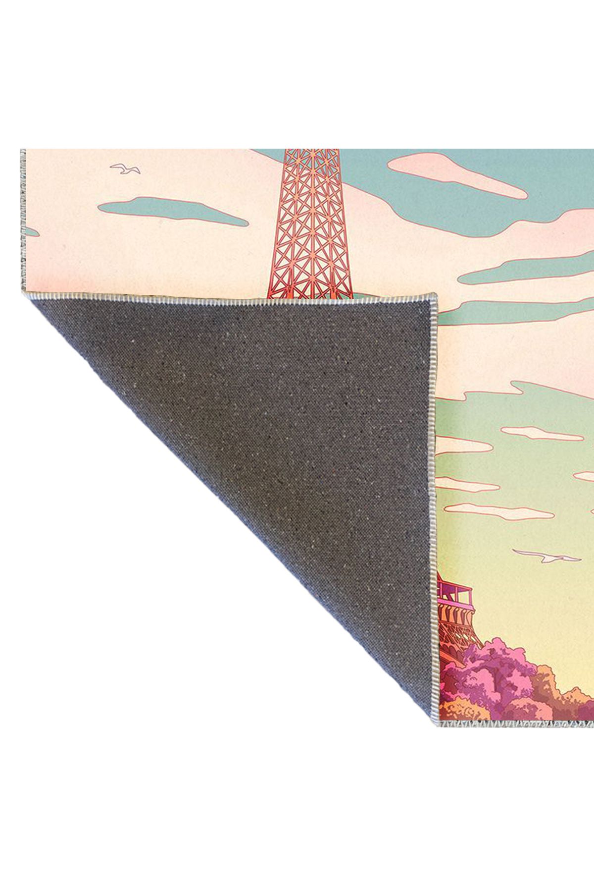 Buse Koleksiyonu Çok Renkli Pastel Tonlarda Eyfel Desenli Dokuma Taban Modern Dekoratif Halı buse26