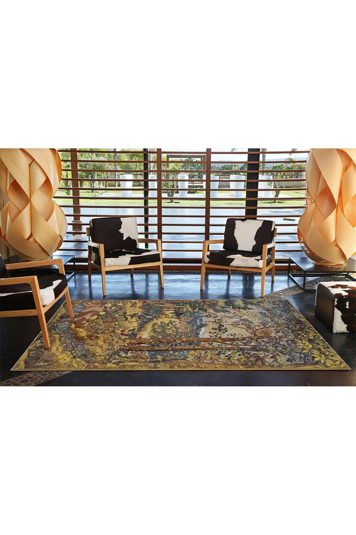 Kahverengi Tonlarda Orman Desenli Dekoratif Dokuma Taban Halı miravip20