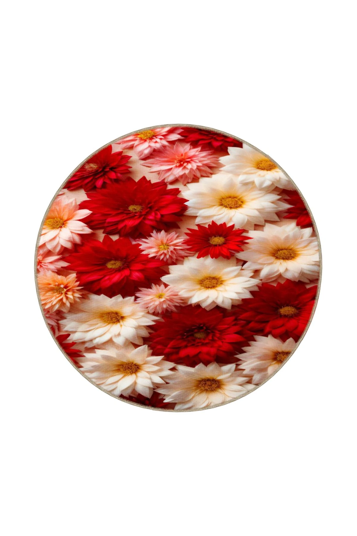 Floral Kırmızı Beyaz Açan Çiçekli Desenli Dekoratif ve Dokuma Taban Yıkanabilir Halı miravip8854