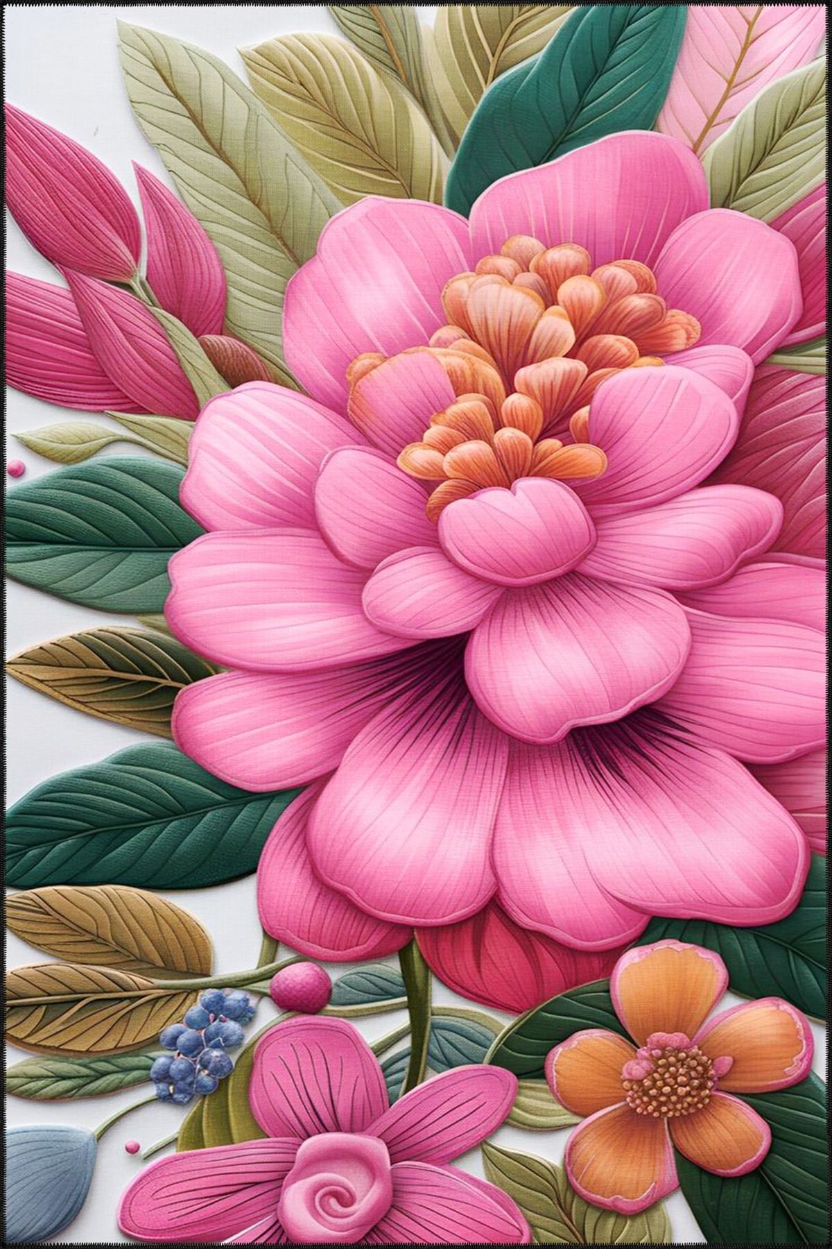 Pembe Floral Etnik Modern Dekoratif Halı miravip232