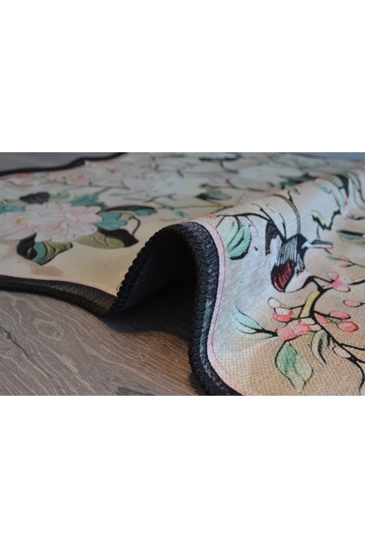 Güneş Koleksiyonu Pastel Tonlarda Japon Çiçekleri Dokuma Taban Modern Dekoratif Halı günes33