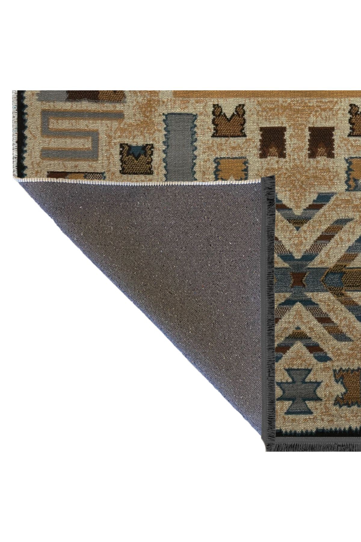 Bej Temalı Geleneksel Motif Etnik Desenli Vintage Dekoratif Halı 2675