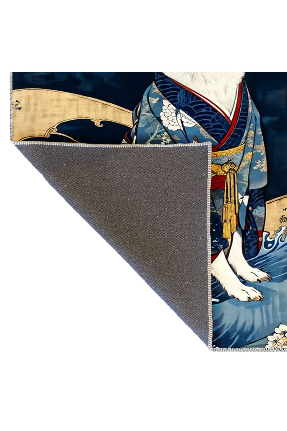 Tuğrul Koleksiyonu Soyut Tema Kimono Giyen Akita Köpek Desenli Dokuma Taban Modern Dekoratif Halı 39