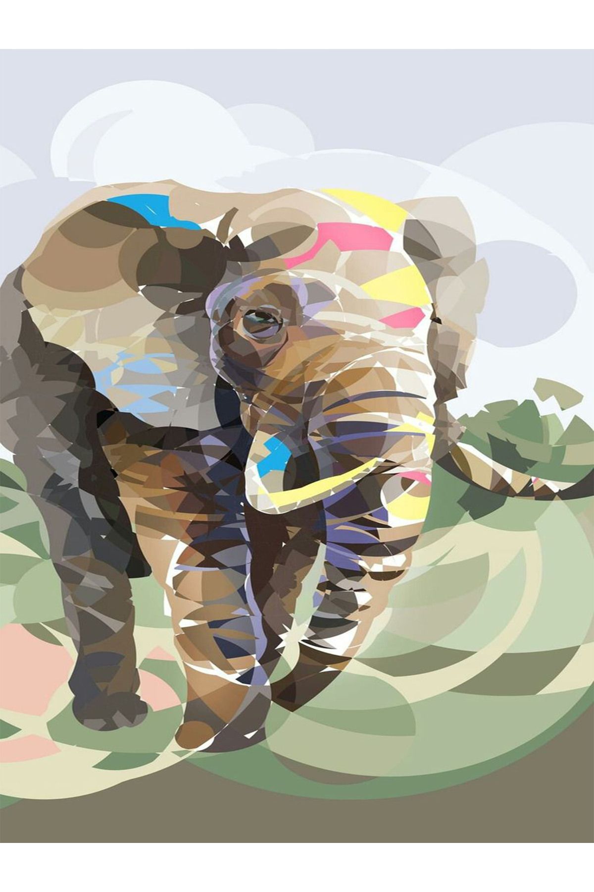 Atlas Koleksiyonu Pastel Tema Fil ve Orman Desenli Modern Dekoratif Halı 14