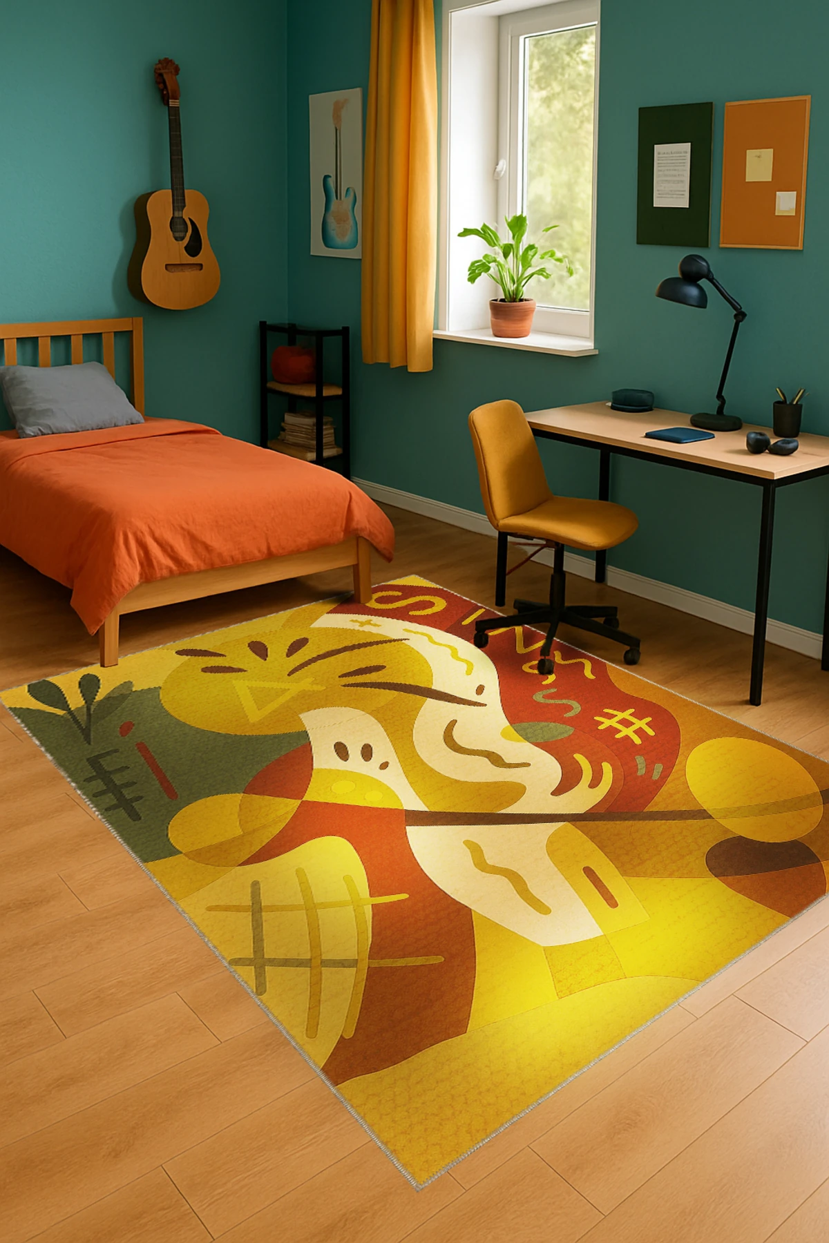 MOSSO Grafiti Motifli Desen Dokuma Taban Vintage Dekoratif Halı mosso902