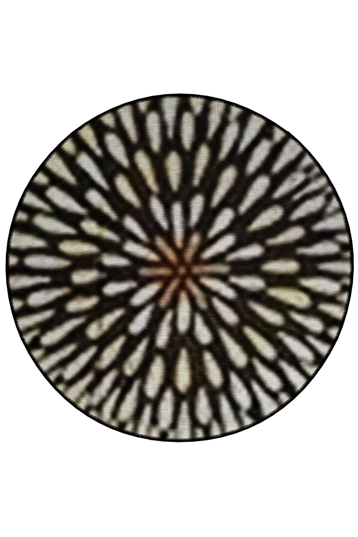 Bej Siyah Ton Geometrik Desenli Yuvarlak Dokuma Taban Modern Dekoratif Halı 6040