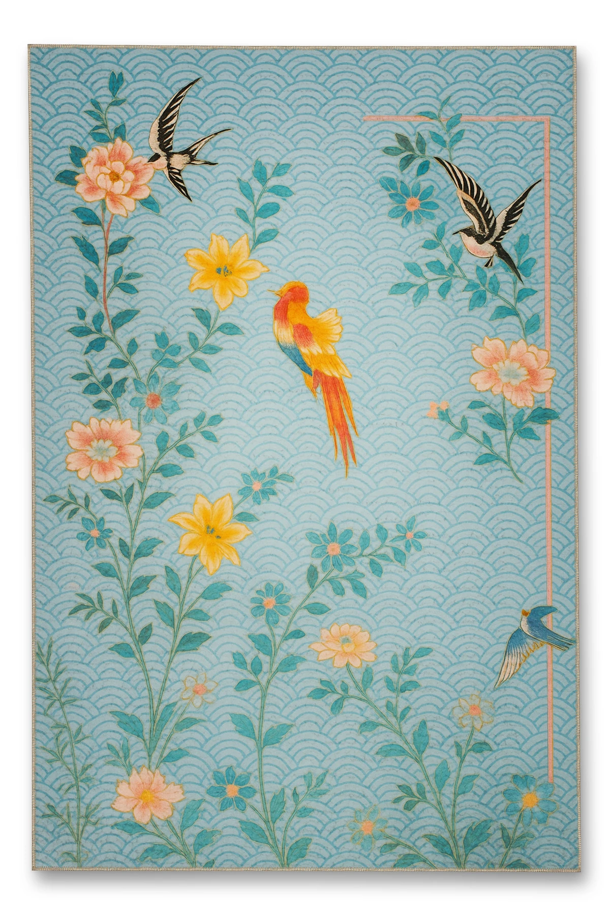 MOSSO Çiçek Motifli Desen Dokuma Taban Vintage Dekoratif Halımosso920