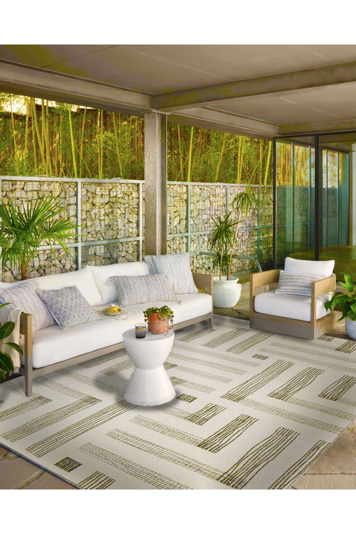 Kalem Çizgili Krem Temalı Dekoratif Halı ve Yıkanabilir Halı miravip9754